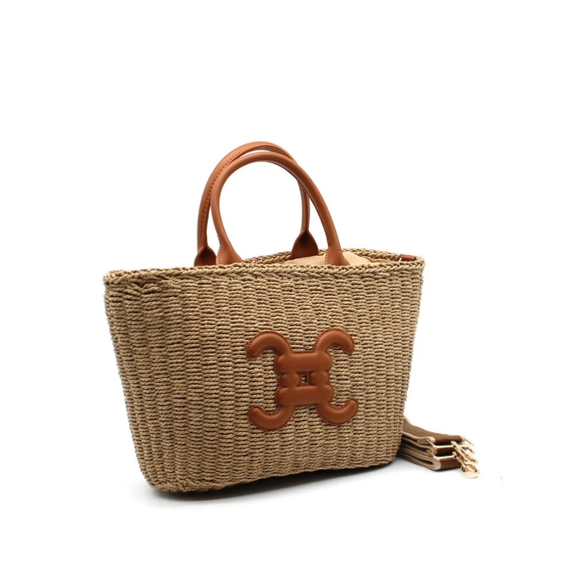 Handwoven Wicker and Leather Tote Bag for Women - Stylish and Durable Shoulder Bag for Shopping, Beach, and Everyday Use