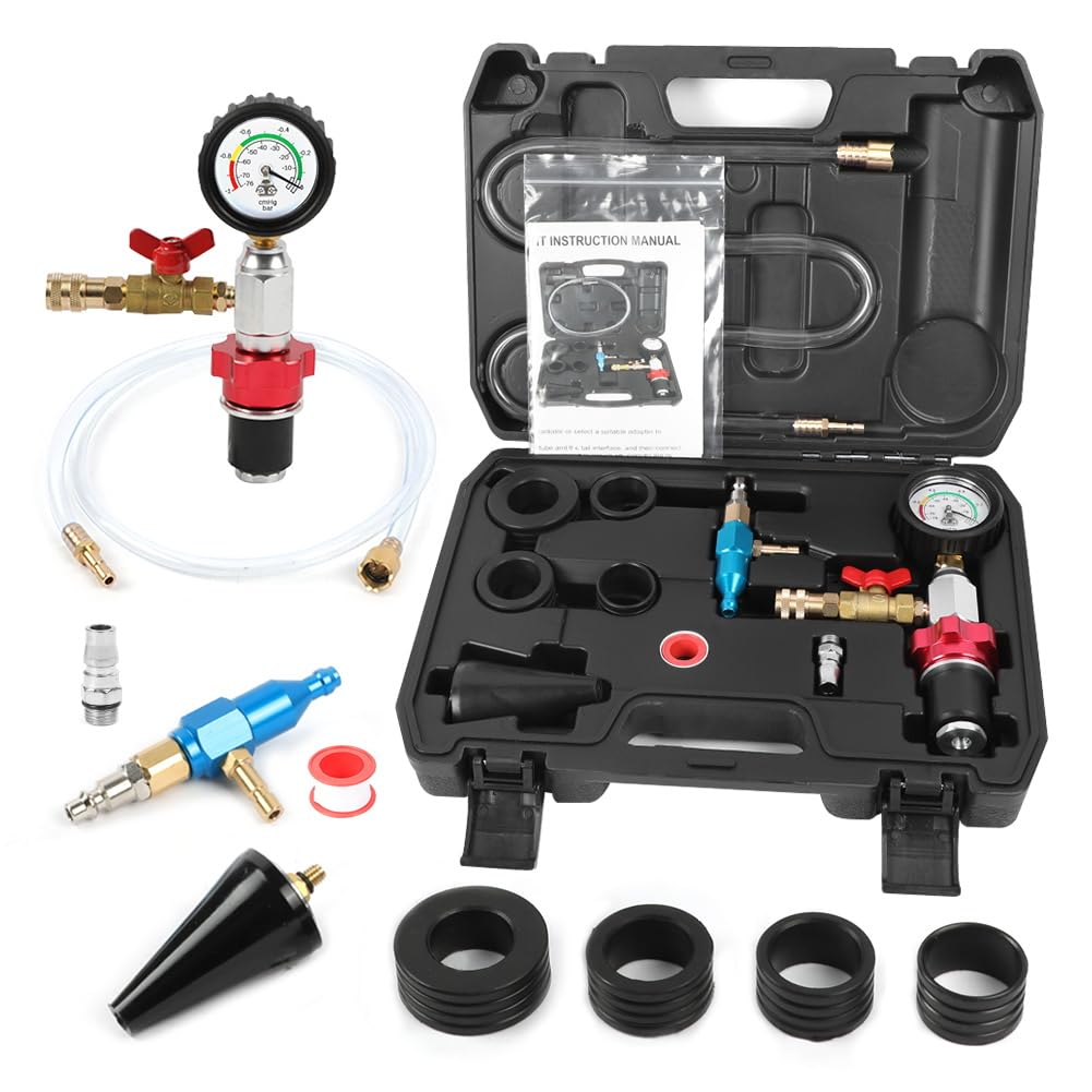Time-Saving Coolant Vacuum Refill Kit - Well-Sealed Cooling System Vacuum Purge & Refill Kit with Pressure Gauge, 5 Size Adapters & Long Filling Hose for All Vehicles - Perfect for DIY Car Maintenance & Professional Auto Repair Shops