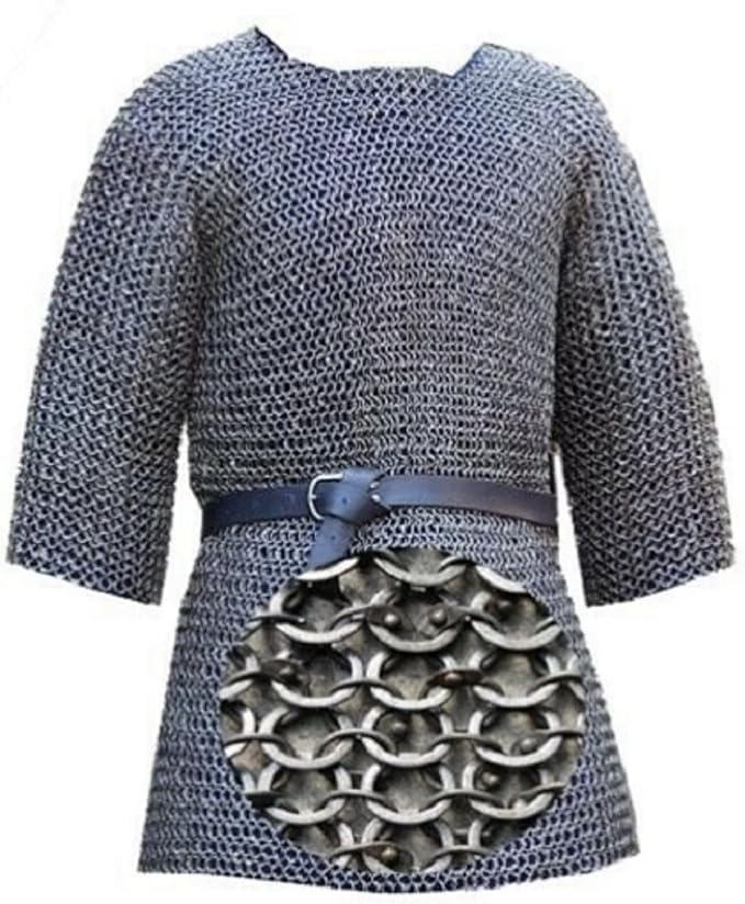Medieval Riveted Chainmail Shirt - 9mm Flat Rings 18 Gauge Steel Armor - Historical Reenactment LARP Costume - Oil Finished Iron Round Riveted with Flat Washer - Perfect for Renaissance Faires, Cosplay & Medieval Battles (Large Size)
