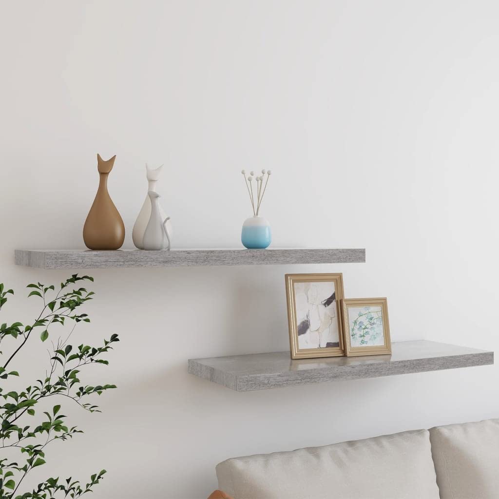 Floating Shelf Wall Mount - 2 Pack Concrete Gray MDF Shelves (31.5