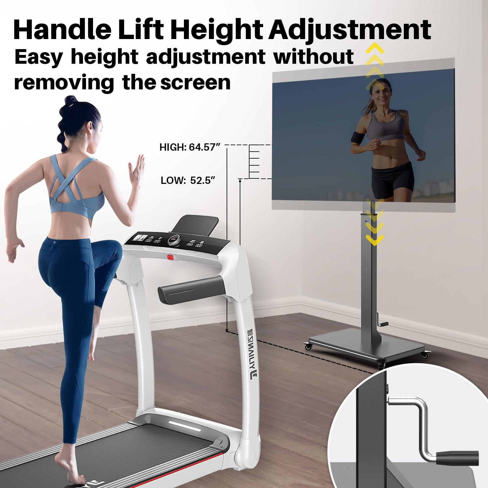Adjustable Height Rolling TV Stand for 42-75 Inch TVs - Mobile TV Cart with 360° Rotation, Portrait/Landscape Mode, Wheels & 110lbs Capacity - Max VESA 600x500mm (XZSY-02) - Perfect for Living Rooms, Bedrooms & Home Theaters
