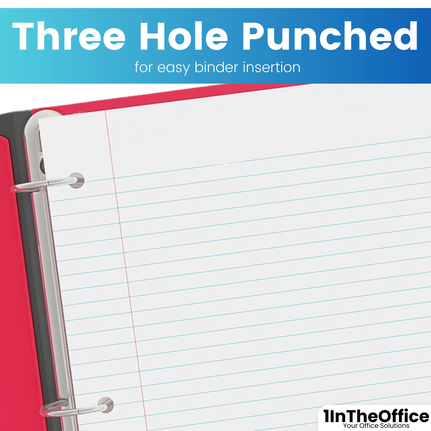 1InTheOffice Loose Leaf Paper College Ruled - 200 Sheets Letter Size, 3 Hole Punched for 3 Ring Binder, Lined Filler Paper for School, Office & Note Taking - Perfect for Students, Teachers & Professionals