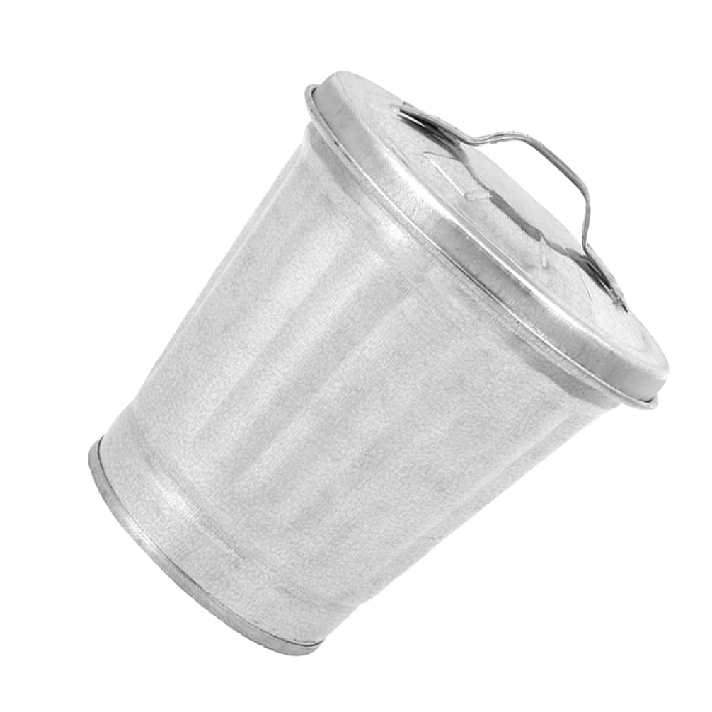 NUOBESTY Mini Tabletop Trash Can - Metal Desktop Garbage Bin with Lid, Office Pencil Holder & Countertop Planter (Silver) - Perfect for Home, Office, and Workspace Organization