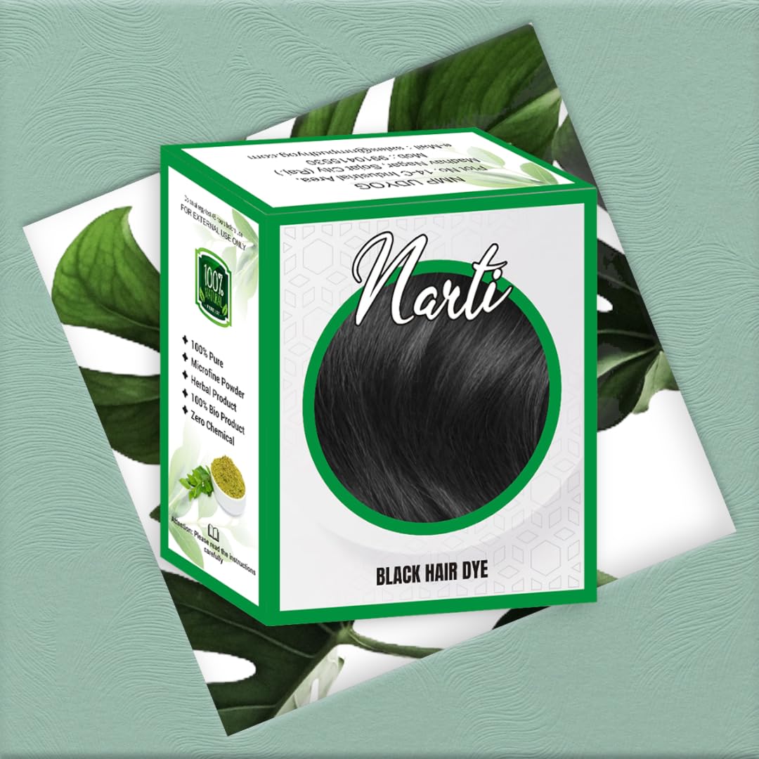 Narti Black Henna Hair Color Powder - Ammonia-Free, Lasts Up to 60 Days | Natural Grey Hair Coverage | Softens & Conditions Hair | Permanent Hair Dye for Women & Men | 60g Pack | Perfect for Home Hair Coloring & DIY Beauty Treatments