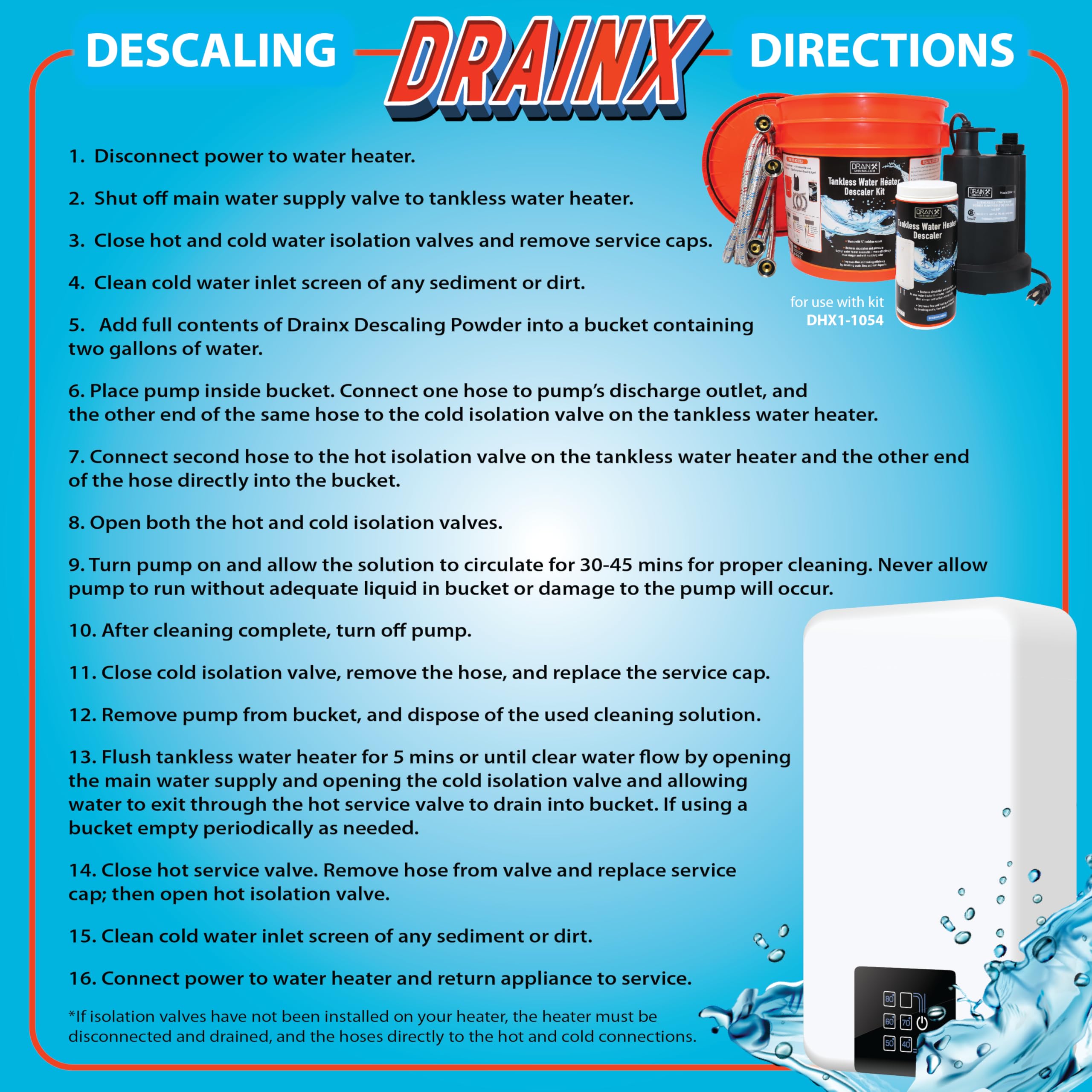 Tankless Water Heater Flush Kit with 1/6 HP Pump & Descaler - DrainX Professional Descaling System for Home Maintenance | Perfect for RV, Residential & Commercial Use