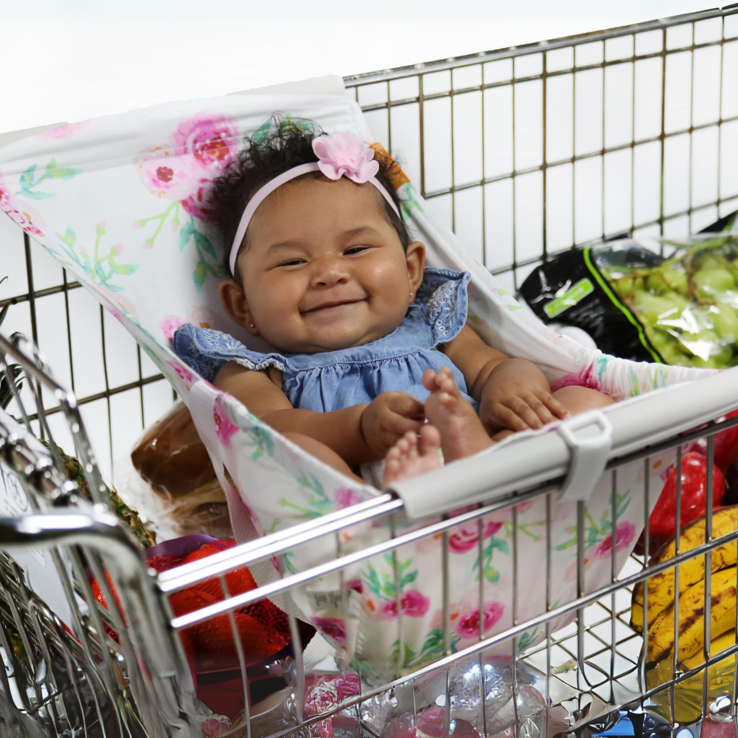 Baby Shopping Cart Hammock Seat for Infants & Toddlers - Universal Fit for All Car Seat Models, Supports Up to 50 lbs - Perfect for Grocery Stores & Shopping Malls (Full Bloom Design)