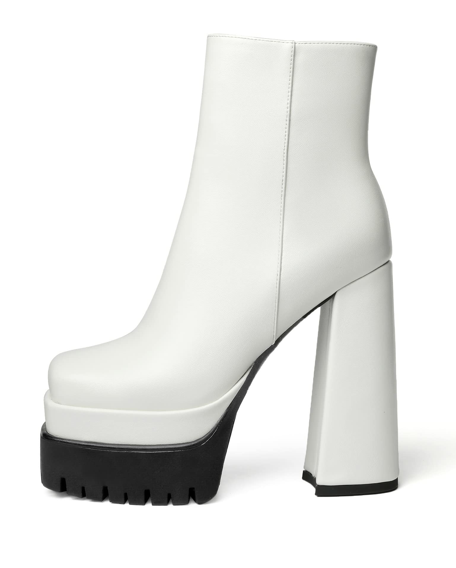 Eldof Women's Platform Boots Chunky Heel Square Toe Ankle Boots with Side Zipper - Stylish & Comfortable for Fall Winter Outfits, Parties, and Casual Wear