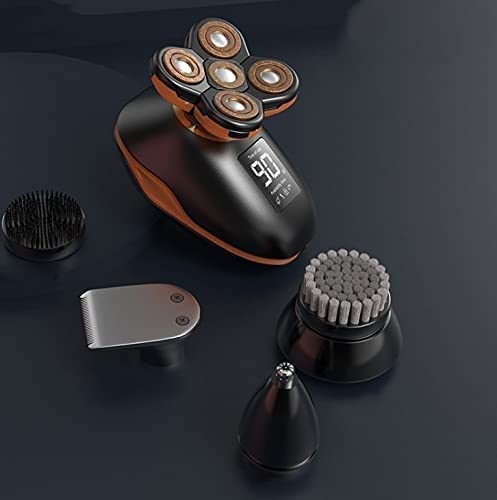 5-in-1 Electric Shaver for Men - Rotary Head Shaver & Beard Trimmer Kit with USB Fast Charging & LED Display - Perfect for Bald Head Shaving & Facial Grooming at Home or Travel (Black)