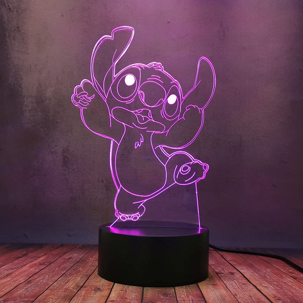 3D LED Night Light - 16 Color Dimmable Anime Stitch Koala Puppy Monster Dancing Mood Lamp with Touch Remote | Kids Birthday Gift, Baby Nursery Decor, Bedroom Sleep Aid for Children & Adults