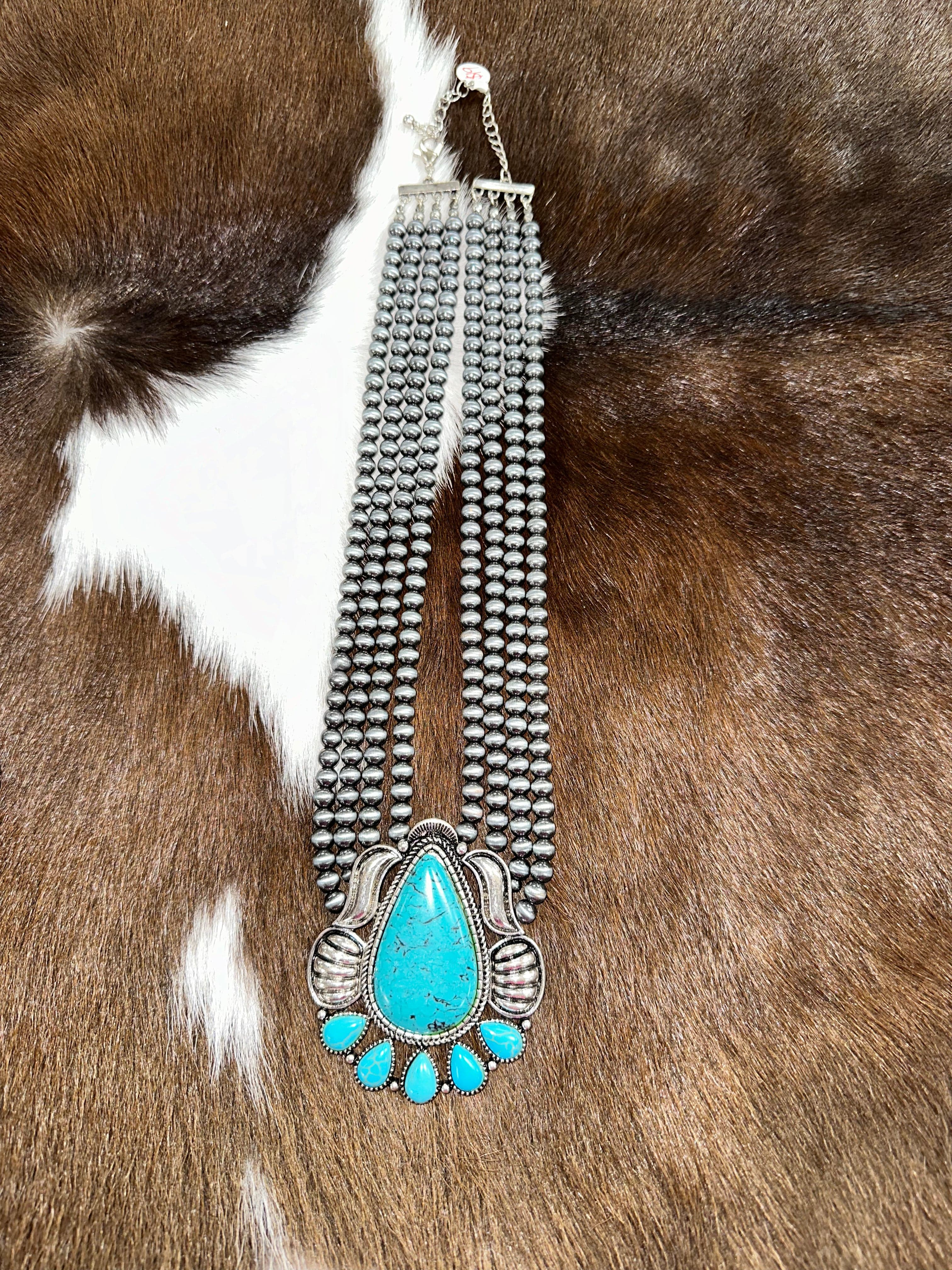 Beaded Western Necklace with Genuine Turquoise Stone - Handmade Boho Jewelry for Women - Perfect for Festivals, Parties & Western Fashion