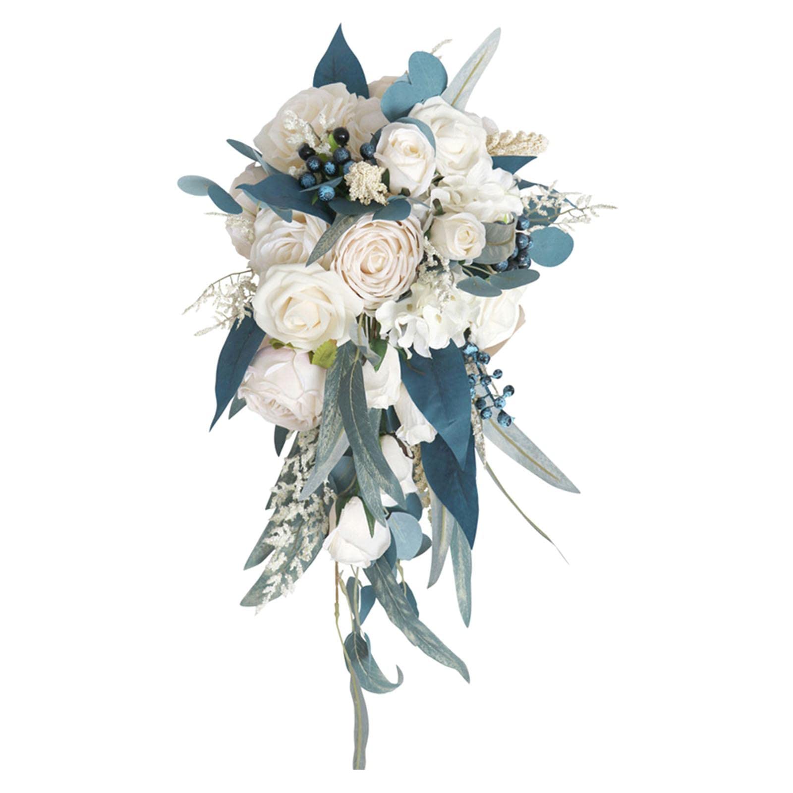 Colcolo Silk Bridal Bouquet - Realistic Silk Roses & Artificial Flower Arrangement for Weddings, Church Decor, Photography Props, Dance Events & Outdoor Parties | Elegant Floral Centerpiece for Romantic Celebrations