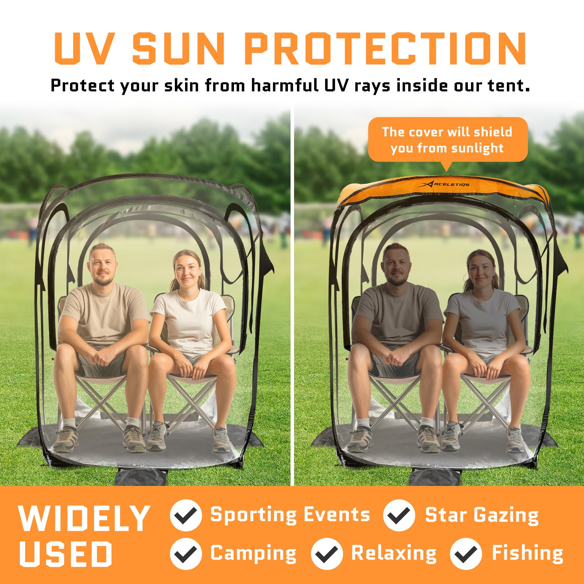 Instant Pop Up Weather Pod Tent - Portable & Foldable Sports Shelter with Clear View Bubble & Carry Bag - Perfect for Watching Sports Events, Camping, Fishing, Beach Outings and Outdoor Adventures