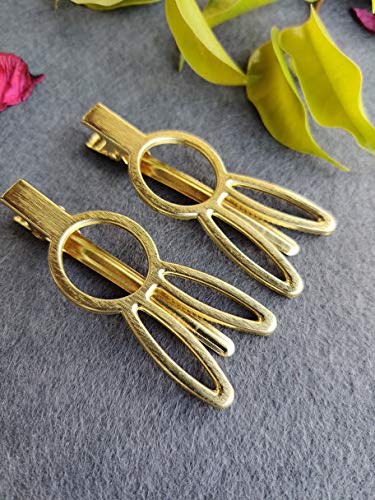 EVOGIRL Slider Hair Pin - Crocodile Clip with Rabbit Ear Design, French Style Metal Hair Clips, Elegant Retro Hair Barrettes (7cm, Gold, Medium) - 2 Pack for Women & Girls - Perfect for Parties, Weddings, and Everyday Styling