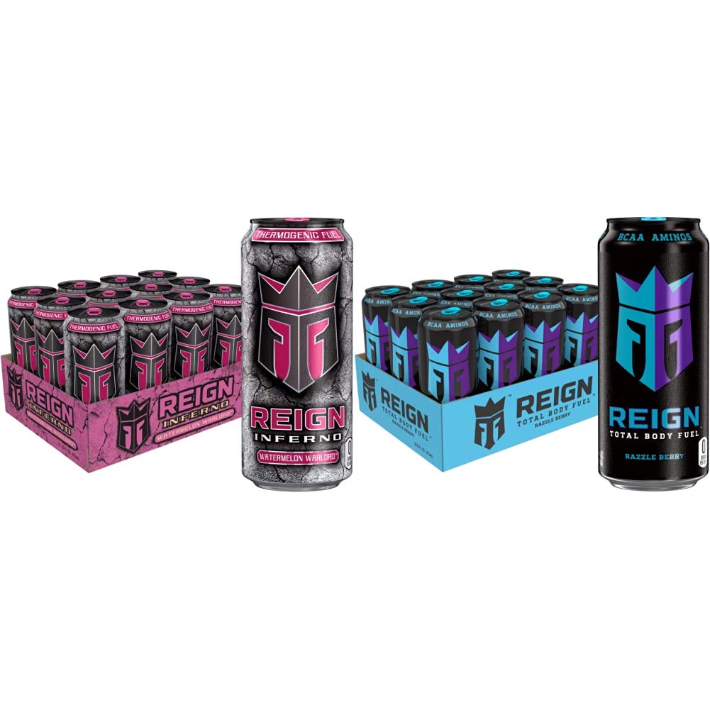 REIGN Inferno Watermelon Warlord Thermogenic Energy Drink - 16 Fl Oz (Pack of 12) | Pre-Workout & Post-Workout Performance Booster for Athletes & Fitness Enthusiasts