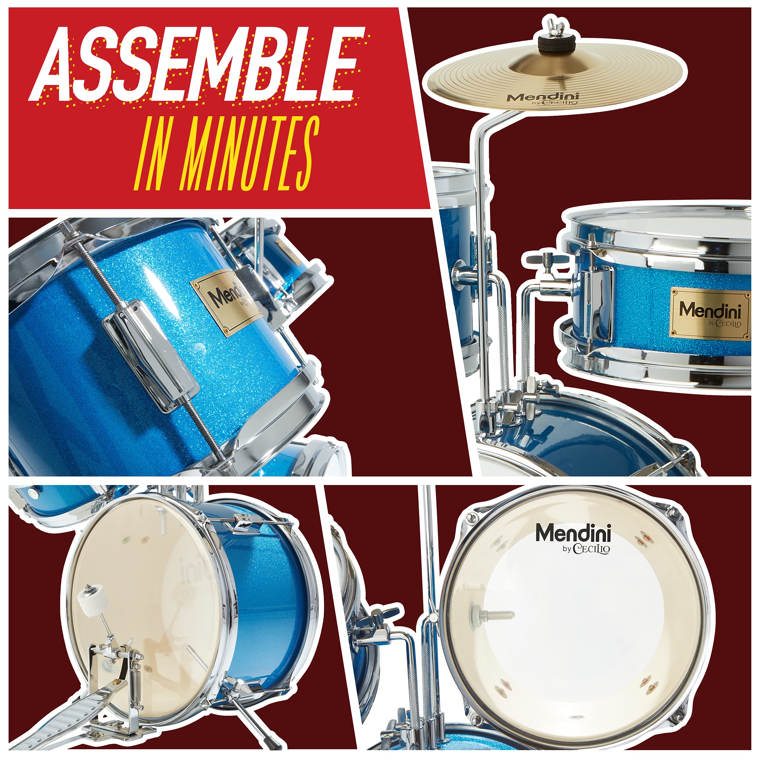 Mendini by Cecilio 3-Piece Kids Drum Set for Beginners - 13