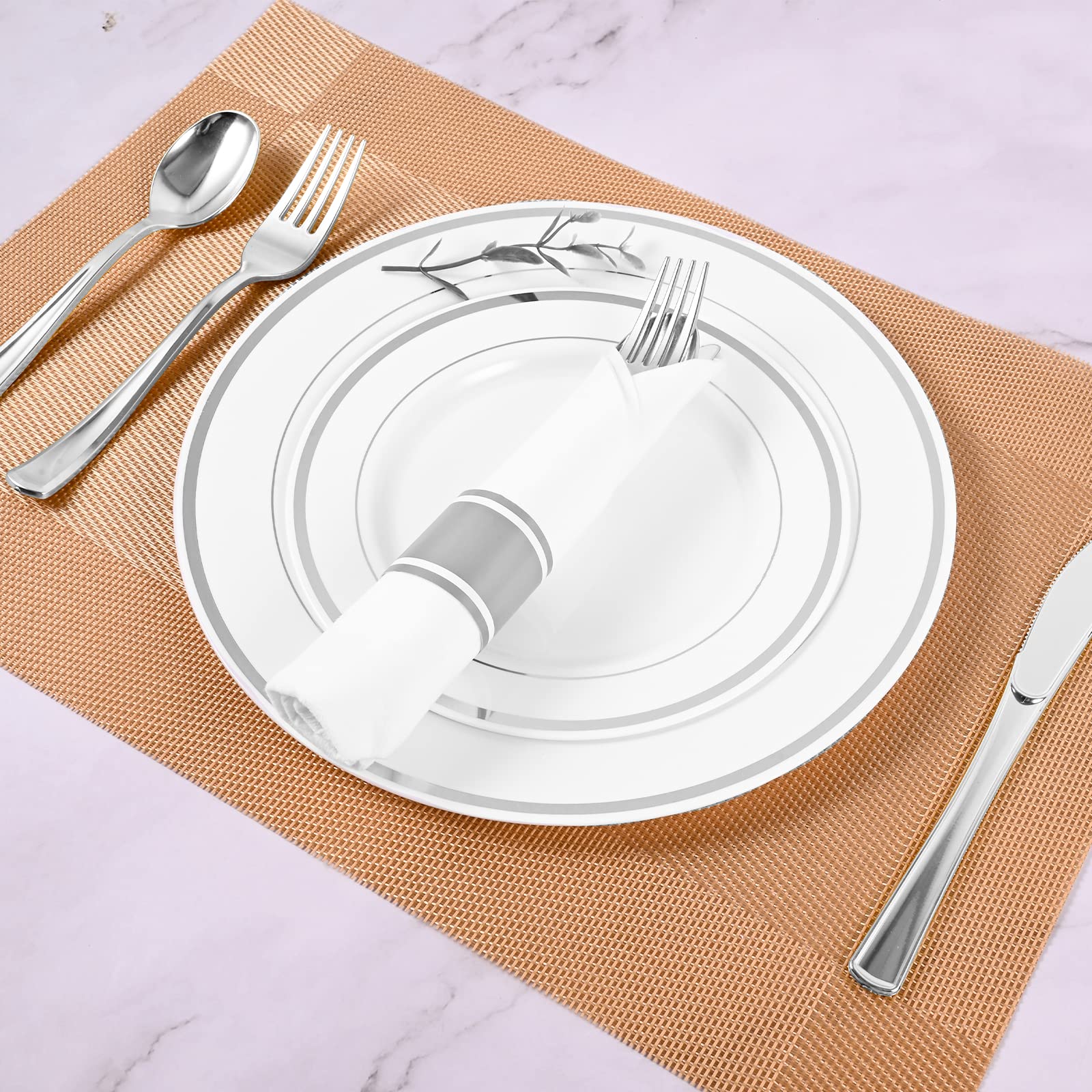 720-Piece Pre-Rolled Silver Plastic Cutlery Set - 180 Pack Disposable Silverware with Napkins | Bulk Disposable Silverware for Parties, Weddings & Catering Events