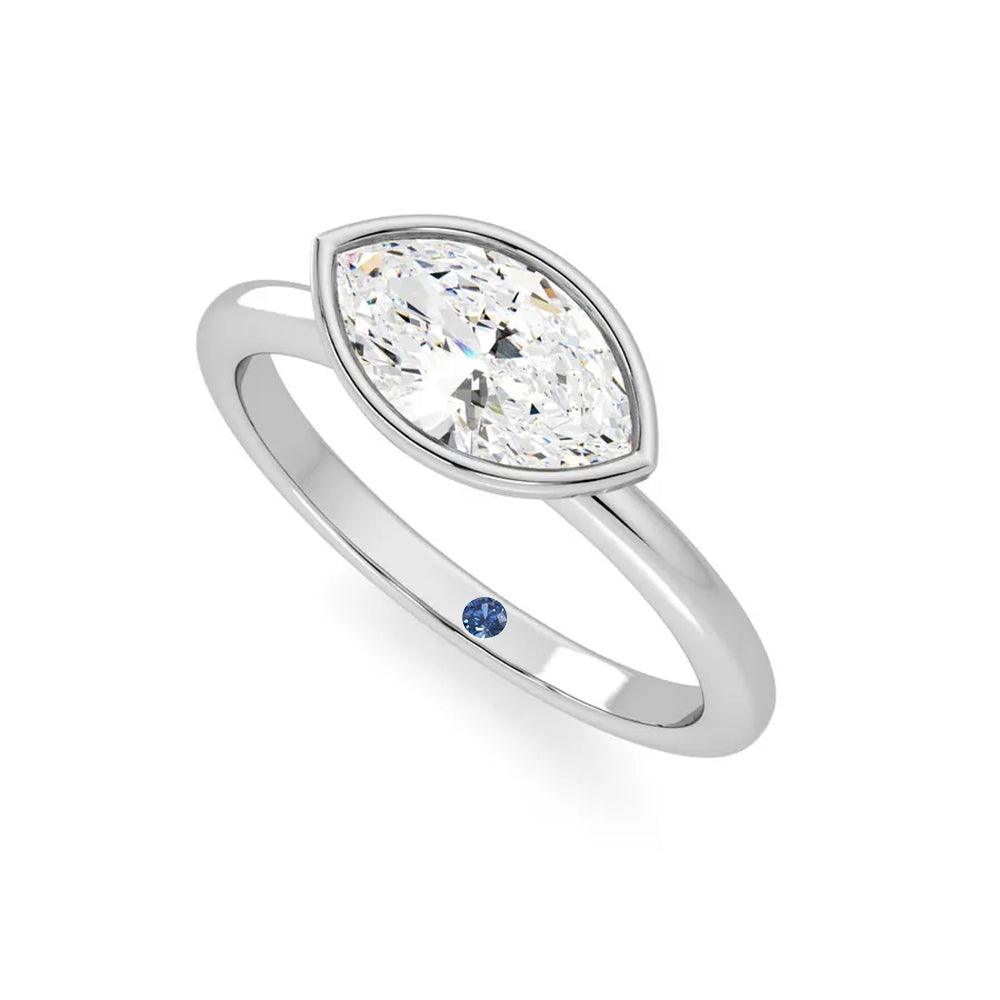 East West Bezel Set Marquise Cut Moissanite Engagement Ring with Hidden Anniversary Stone - Unique Wedding Band for Proposals, Anniversaries & Special Occasions