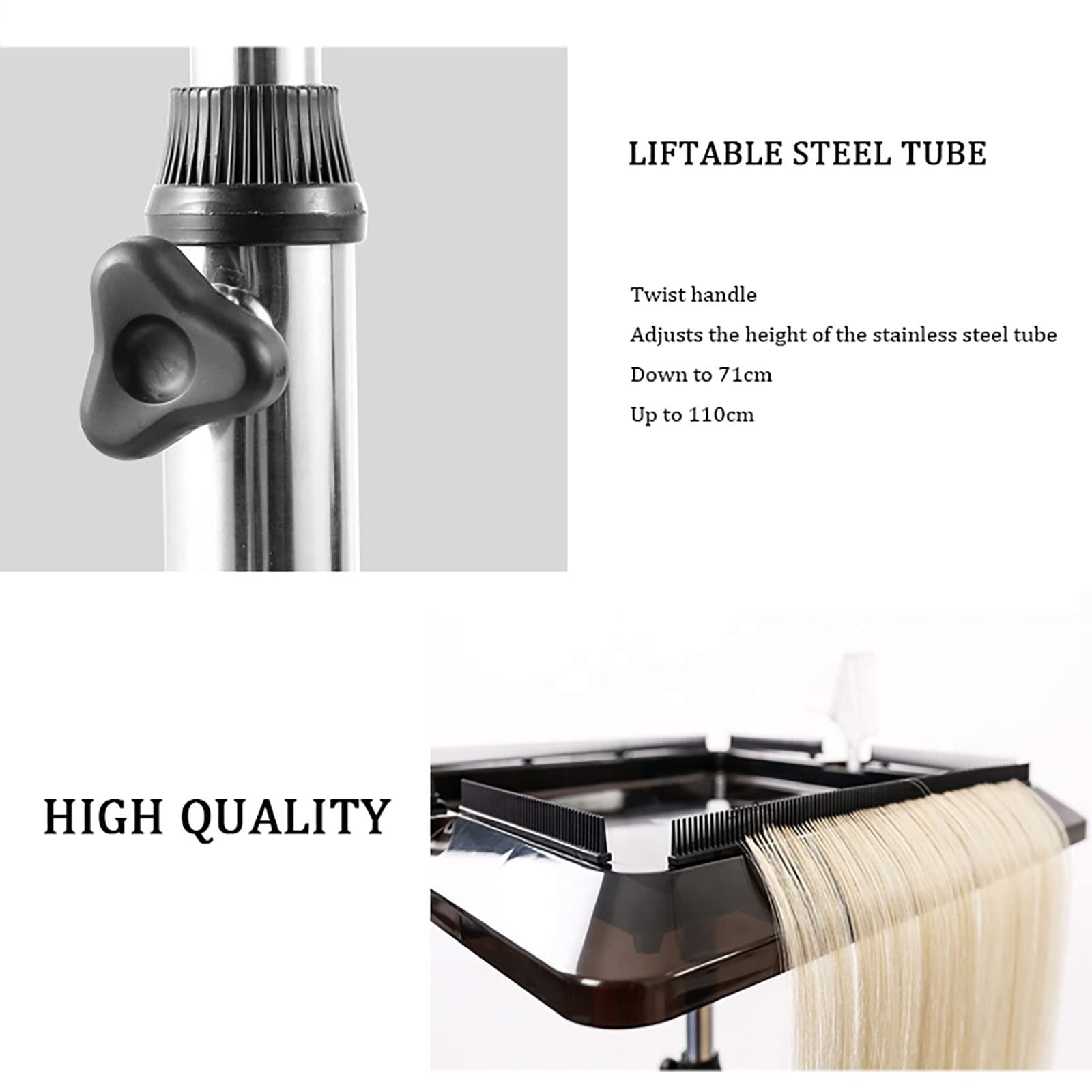 Professional Salon Tray Cart with Wheels - Adjustable Height Aluminum Wig & Hair Extension Trolley for Hairstylists - Perfect for Salon Services, Home Use & Mobile Styling