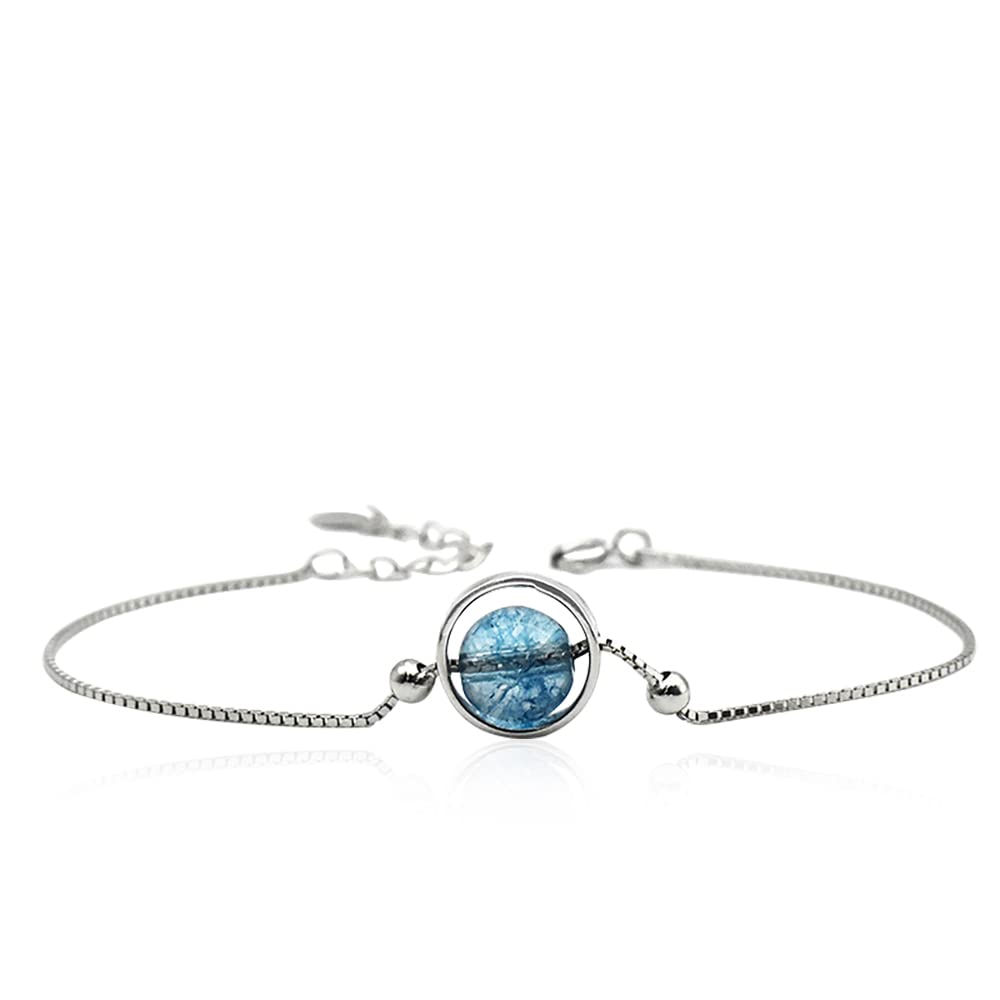 KBL 925 Sterling Silver Bracelet for Women & Girls - 7 Inch Natural Blue Phantom Quartz Crystal Healing Jewelry with Gift Box | Elegant Everyday Wear, Spiritual Healing, Birthday & Anniversary Gift