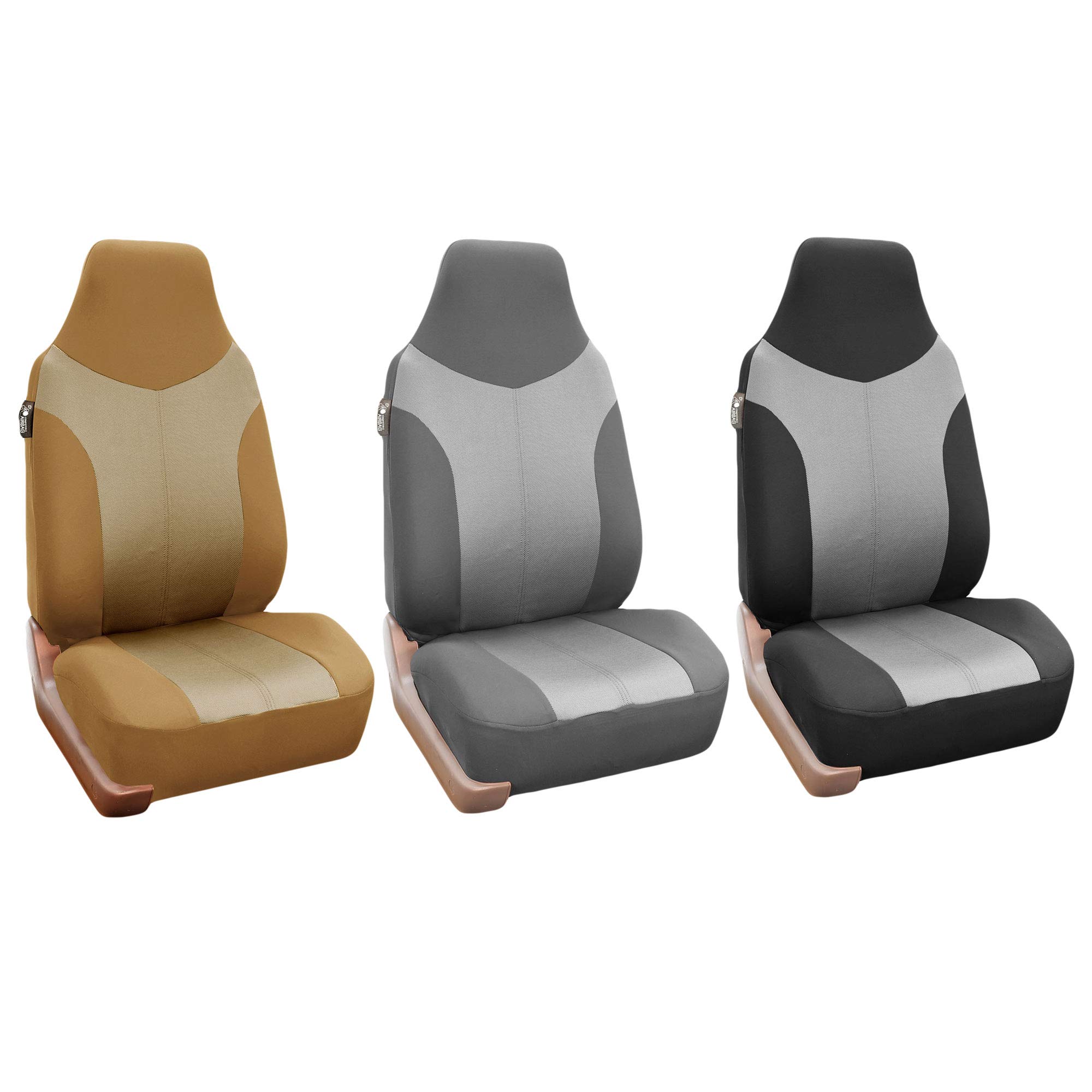 Premium FH Group Universal Car Seat Covers Full Set - Breathable Cloth Fabric, Airbag Compatible, 1-Piece Front & Split Bench Rear Seat Protectors for SUV/Truck/Sedan (Beige/Tan) - Perfect for Daily Commute, Road Trips & Pet Protection