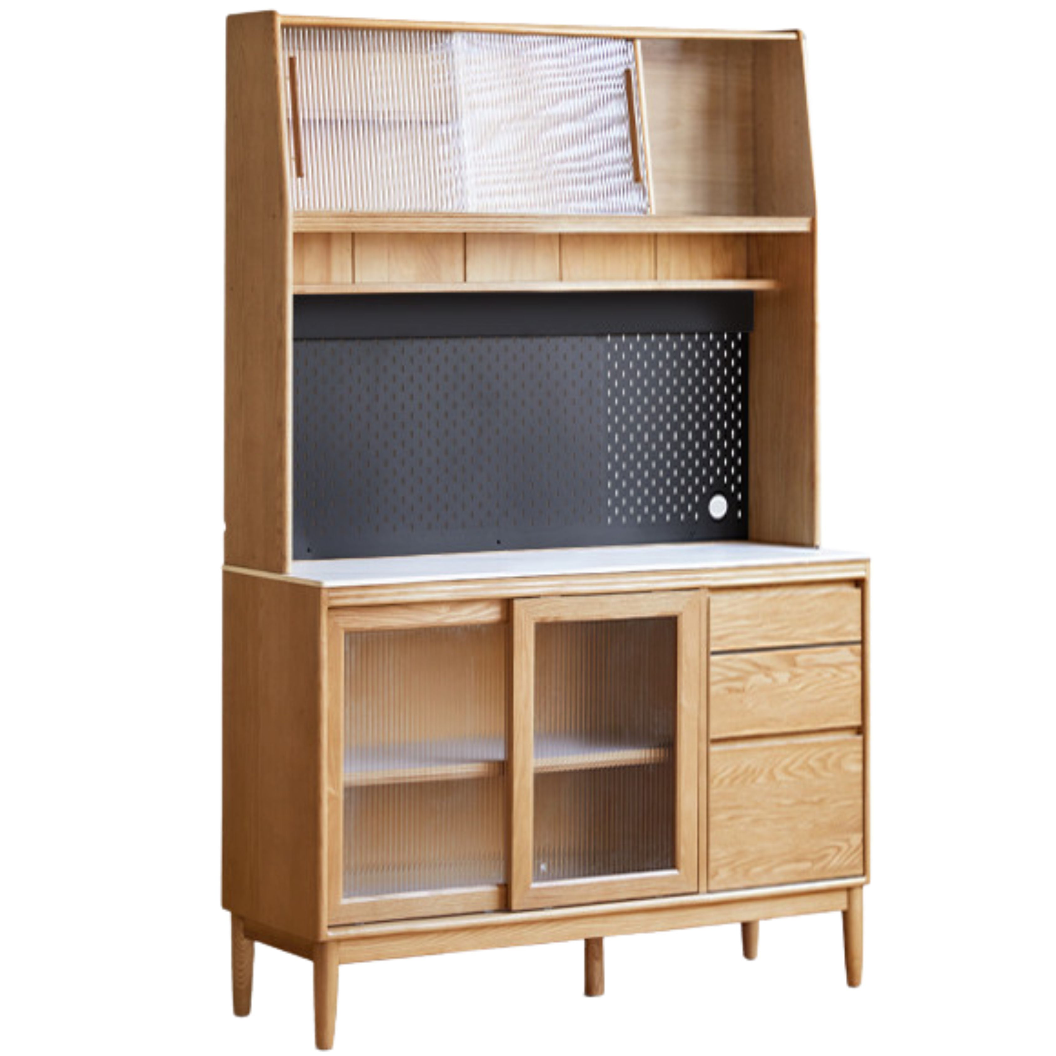 59x17.7x78.7 inch / 150.4x45x200 cm / Natural Wood Color /Ash solid wood sideboard + upper shelf with waterproof drawer bottom pad + seven-piece perforated board set