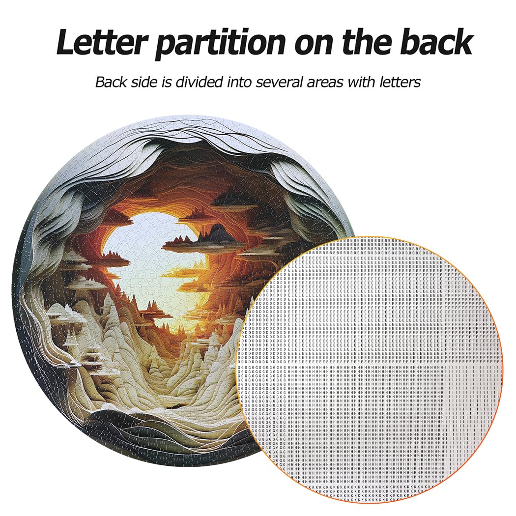 Bgraamiens 1000-Piece Round Puzzle - 3D Visual Dawn Inside a Cave | Autostereoscopy Challenge for Adults | Unique Hard Puzzle BG24011 | Perfect for Home Decor, Brain Training & Family Game Night