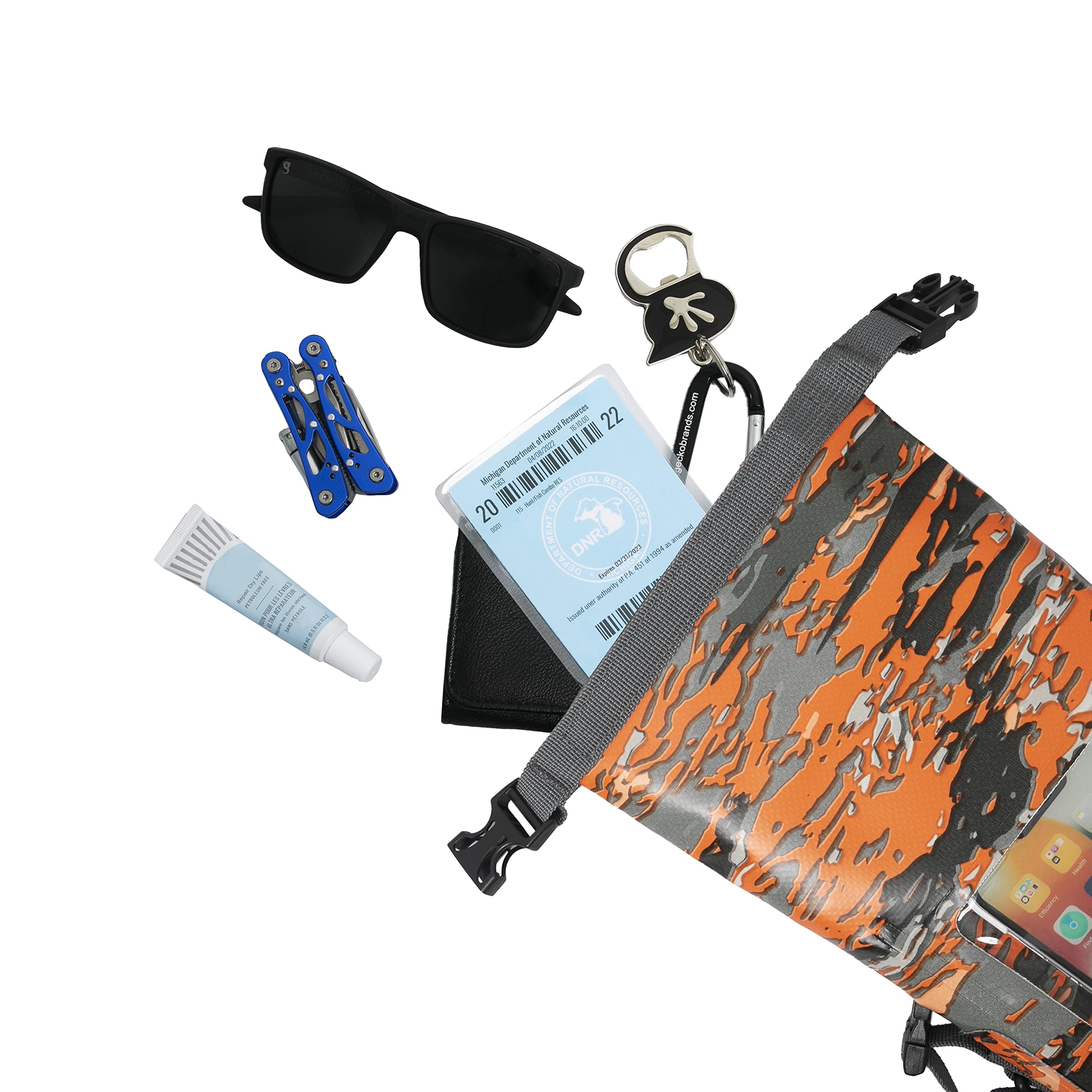 Waterproof Phone Dry Bag - GeckoBrands Ember Geckoflage Pouch for Samsung Galaxy, iPhone, Google Pixel (Ideal for Beach, Pool, Kayaking & Outdoor Adventures)
