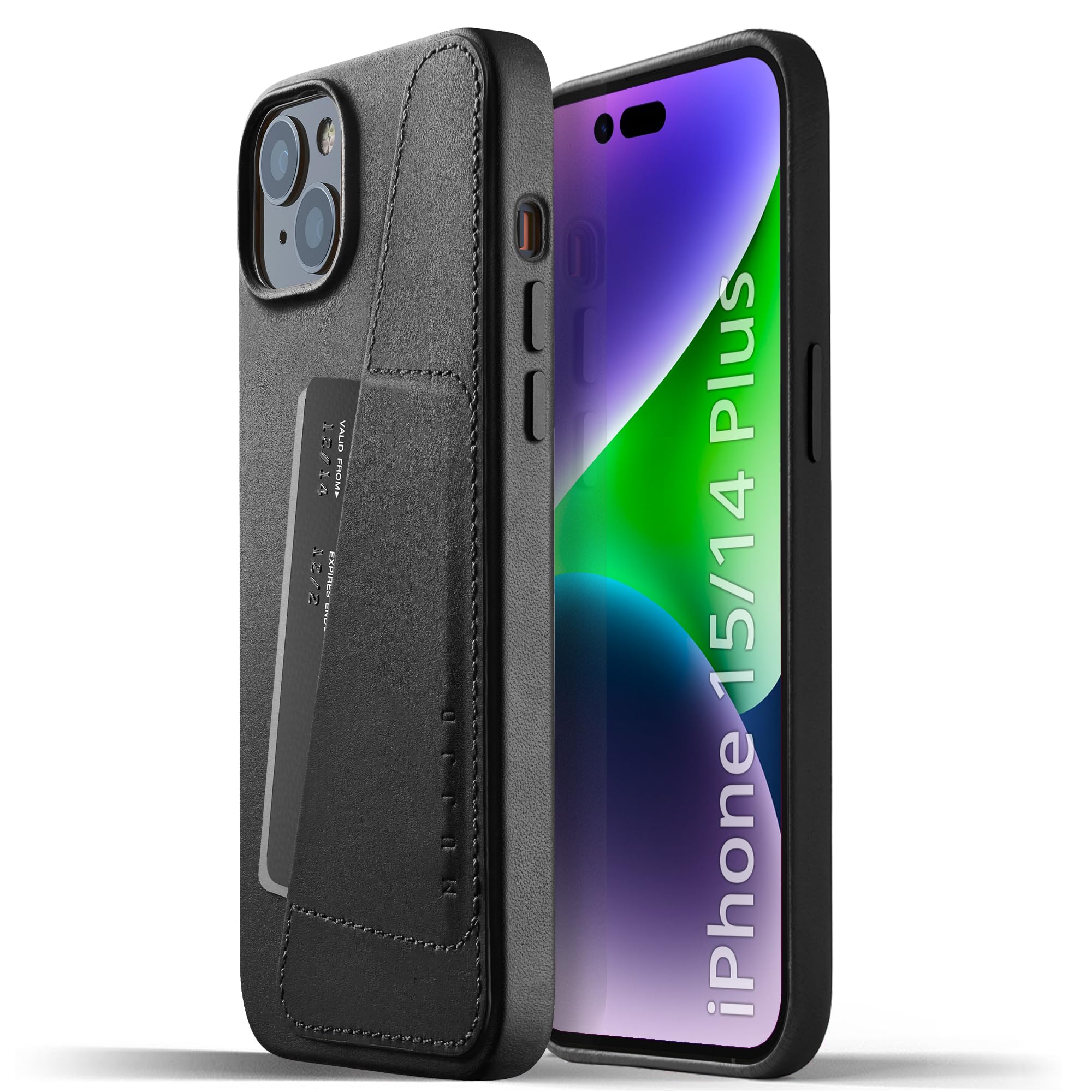 Premium Genuine Leather Wallet Case for iPhone 15 Plus & iPhone 14 Plus - Slim Protective Cover with RFID Blocking Card Holder (Black) | Perfect for Everyday Use, Travel & Secure Contactless Payments