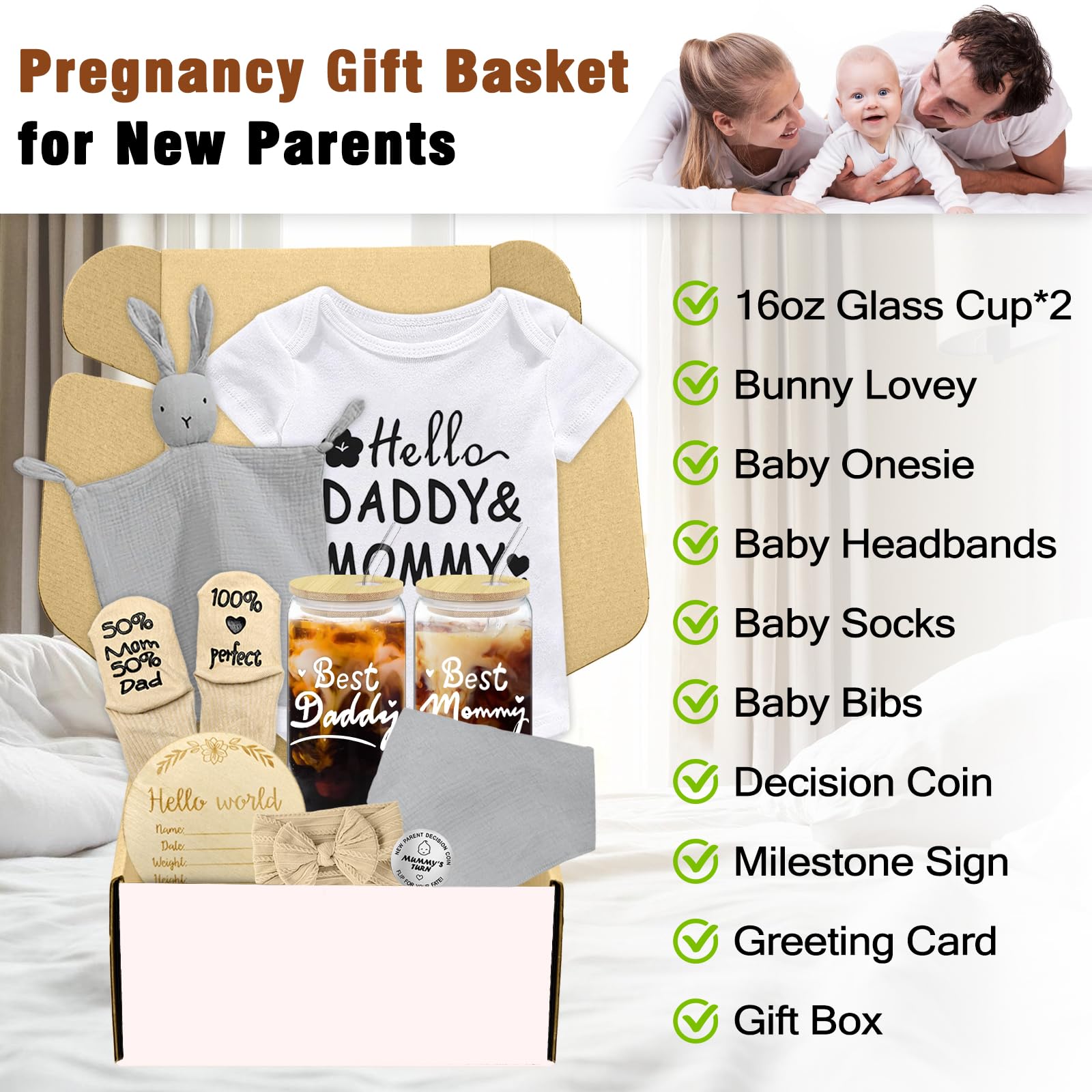 Thoughtful New Mom & Dad Gift Basket - Pregnancy Care Package for First-Time Parents with Glass Cups | Gender Reveal & Baby Shower Gifts for Women - Perfect for Celebrations & Newborn Care