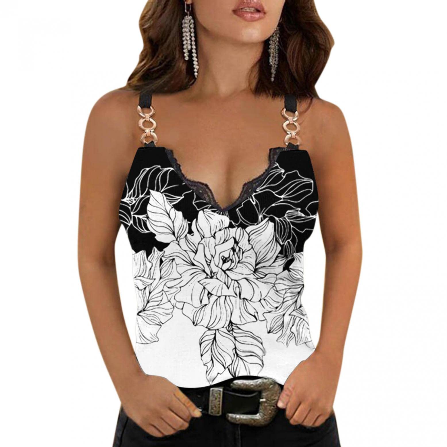Women's Summer Tops - Loose Fit Lace V-Neck Butterfly Print Sleeveless Blouse & Cami Tank Tops | Casual Beachwear, Vacation Outfits & Summer Fashion