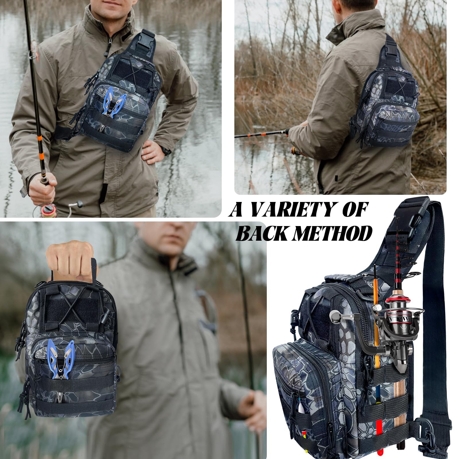 **Lightweight Fishing Backpack with Rod Holders - Waterproof Tackle Storage Bag for Hiking, Hunting & Travel - Durable Outdoor Gear for Anglers**    *(Perfect for carrying fishing rods, tackle boxes, and essentials on outdoor adventures like camping, beach trips, and hiking.)*