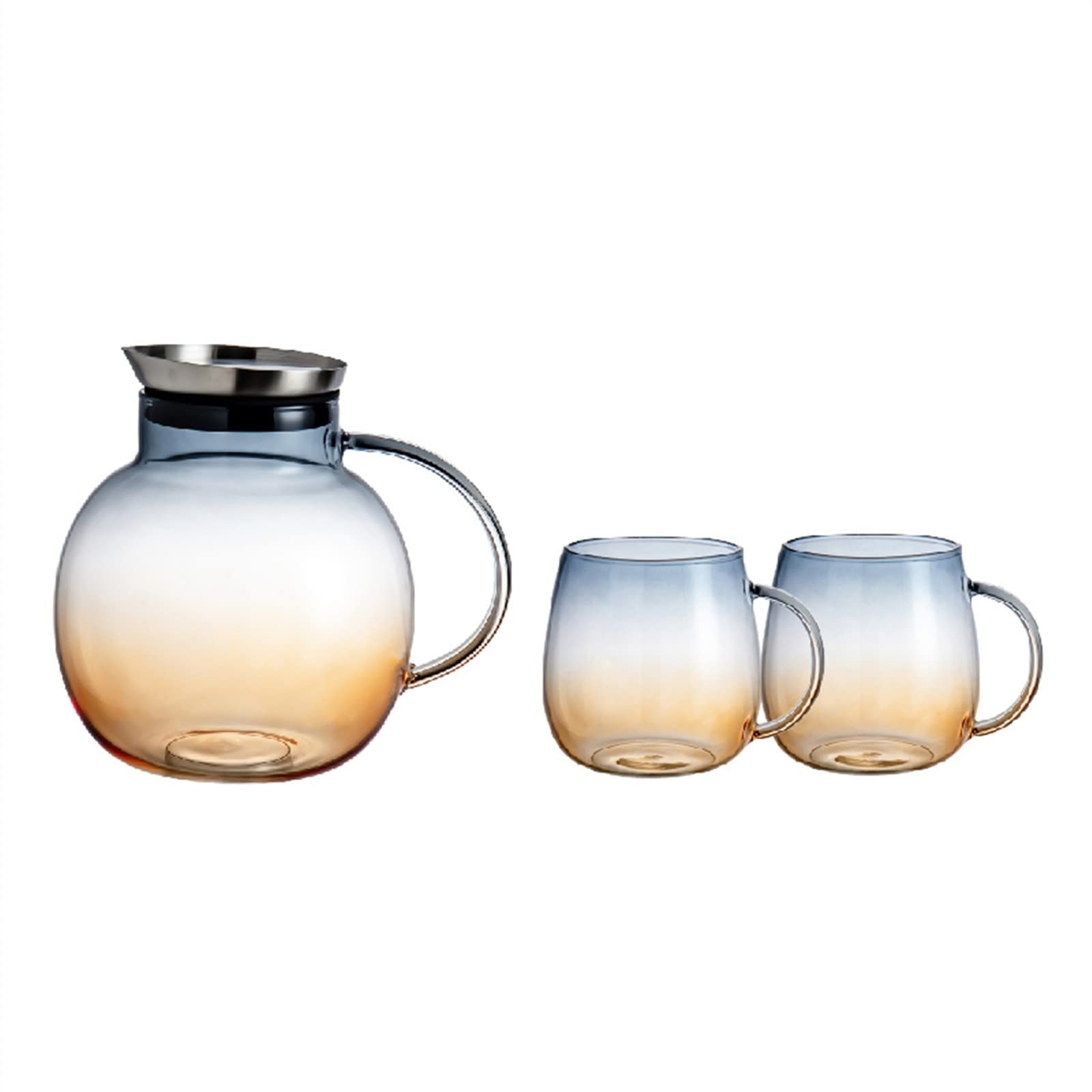 Heat Resistant Glass Iced Tea Pitcher 1.8L Large Capacity - Cold Brew Fruit Infuser Water Kettle with 2 Amber Gray Teacups - Summer Household Tea Set for Outdoor Picnics, BBQs & Refreshing Beverages (Color: 1.6L with 2 Cups)