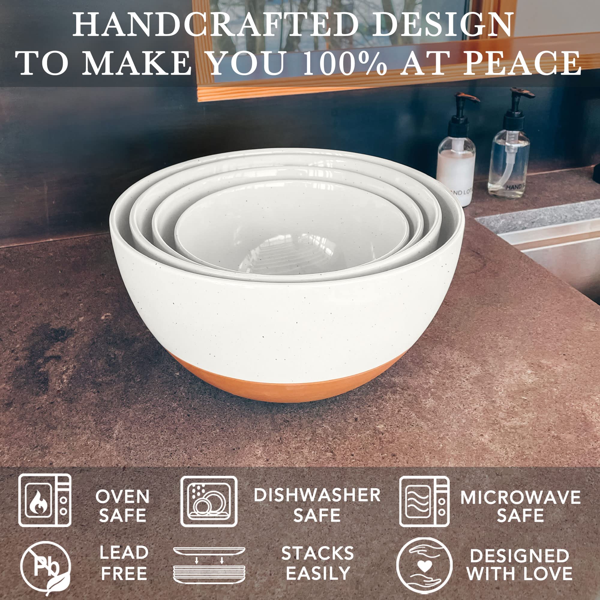 Mora Ceramic Mixing Bowls Set of 2 - Large 5.5 Qt & 3.6 Qt Nesting Bowls for Cooking, Baking, Serving, Salad, Popcorn - Microwave, Oven & Dishwasher Safe Stoneware - Perfect for Meal Prep, Entertaining & Family Dinners - White