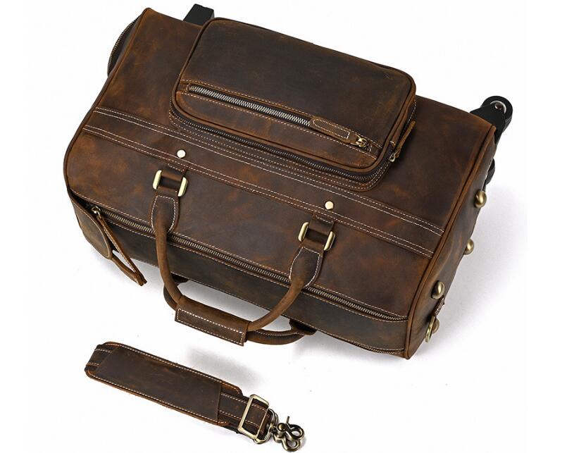 Premium Genuine Leather Weekender Duffle Bag for Men - Stylish & Durable Travel Duffel with Spacious Compartments - Perfect for Gym, Business Trips & Weekend Getaways