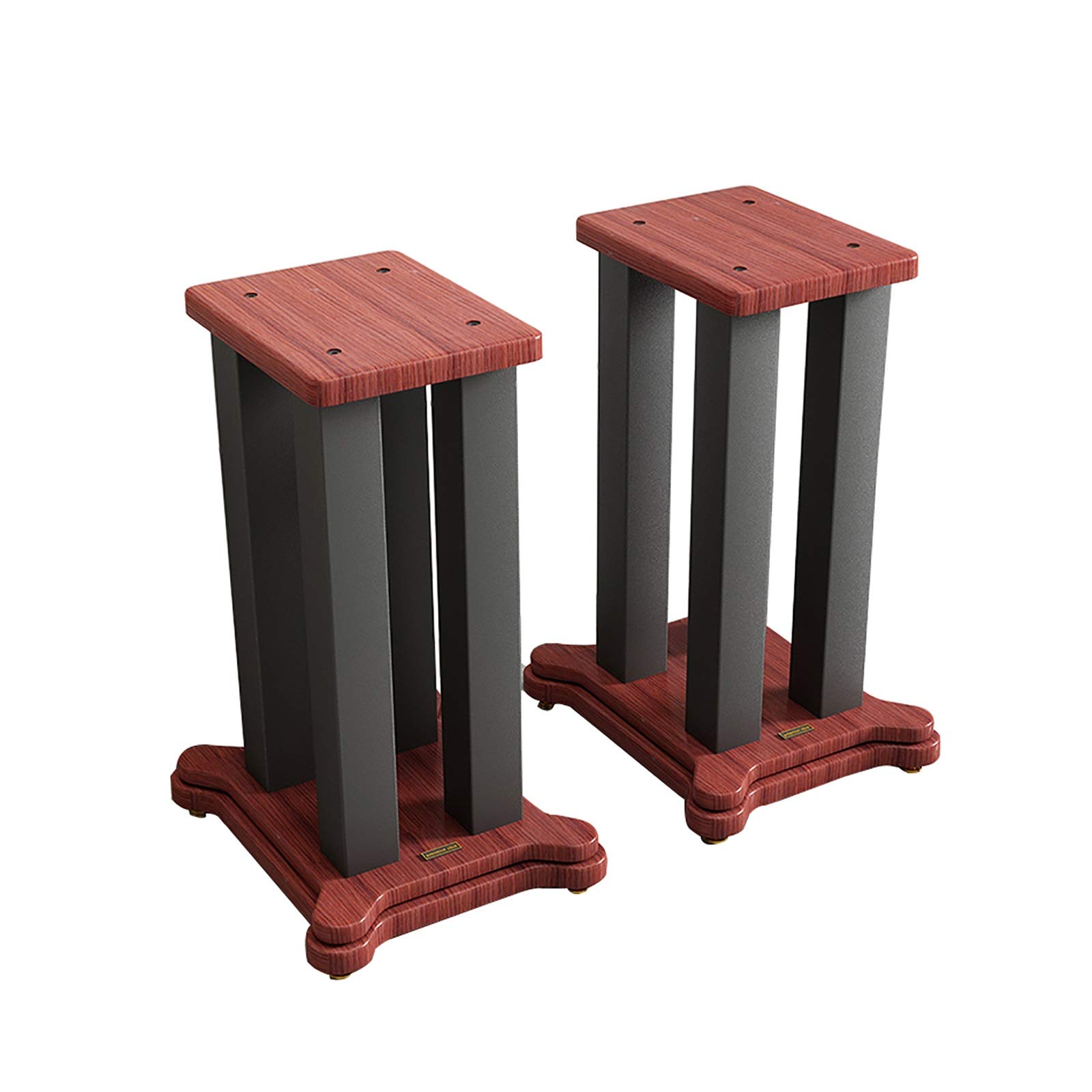 Universal Floor Speaker Stands 2-Pack - Adjustable Height 50cm, Sturdy Black & Teak Wood Design for Bookshelf Speakers - Perfect for Home Theater, Living Room, Bedroom or Studio Setup (Color Option A)