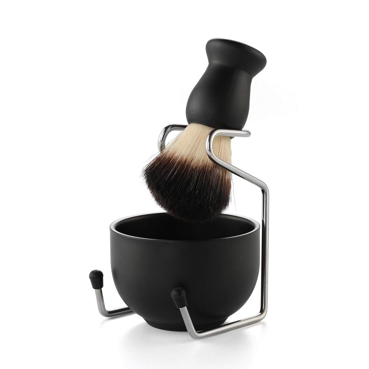 Premium 3-in-1 Men's Shaving Kit - Badger Hair Brush, Stainless Steel Soap Bowl & Stand - Luxury Wet Shaving Set for Beard Care & Grooming - Perfect Gift for Father's Day, Birthday & Travel (Black)