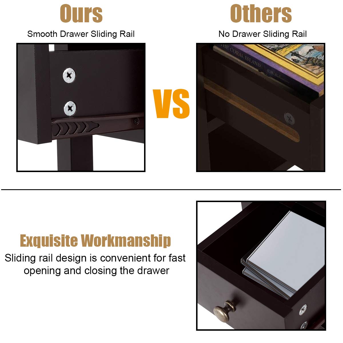Giantex Narrow End Table Set of 2 - Small Side Table with Drawer & Shelf, Wood Accent Sofa Table & Skinny Nightstand for Small Spaces - Espresso Finish - Perfect for Living Room, Bedroom & Apartment Decor
