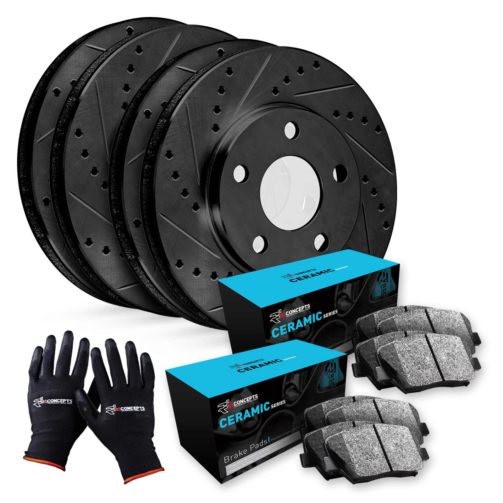 R1 Concepts Premium Ceramic Brake Pads & Rotors Kit - Front & Rear Brake System Replacement for 1999 Volkswagen Jetta | Smooth Stopping Power for Daily Commute & Highway Driving