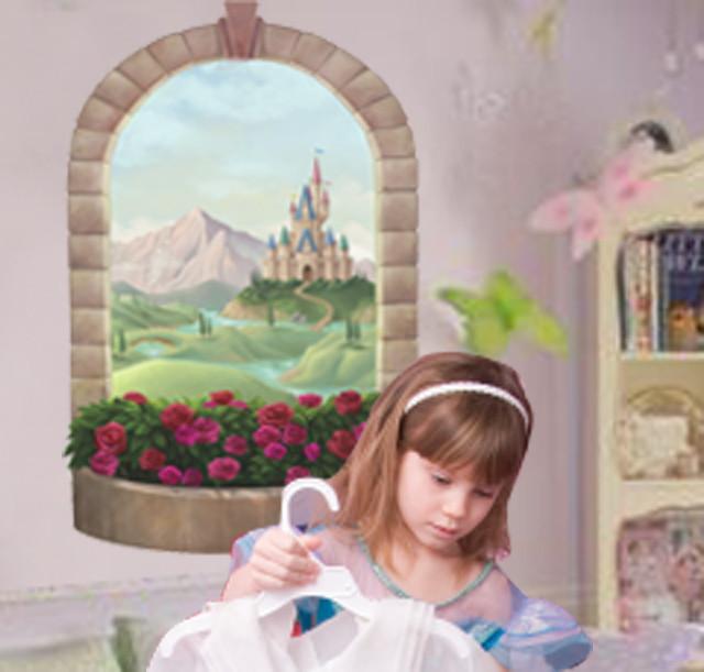 Princess Castle Window Mural Sticker - Removable Decal for Kids Room Decor, Nursery Wall Art, Fantasy Bedroom Design - Perfect for Birthday Parties & Playroom Themes