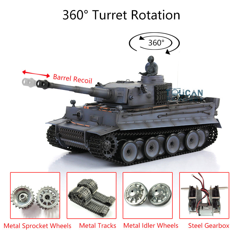Henglong 1/16 7.0 Upgraded German Tiger I RC Tank - 360° Rotating Turret, Barrel Recoil, Metal Tracks | Remote Control Military Vehicle for Collectors & Battle Simulation