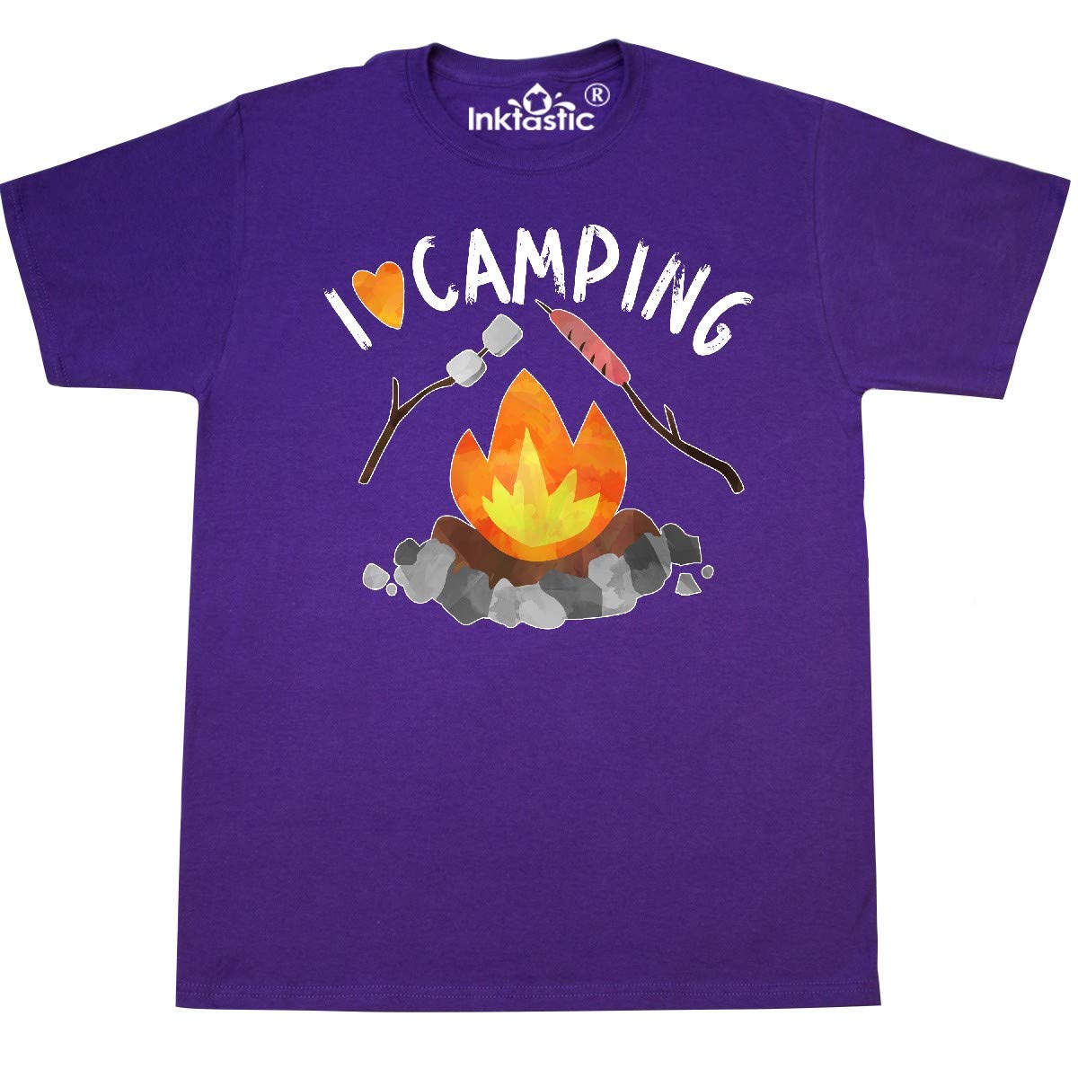 Inktastic I Love Camping T-Shirt - Campfire, Hot Dog & Marshmallows Graphic Tee for Outdoor Enthusiasts | Perfect for Hiking, Backpacking & Camping Trips