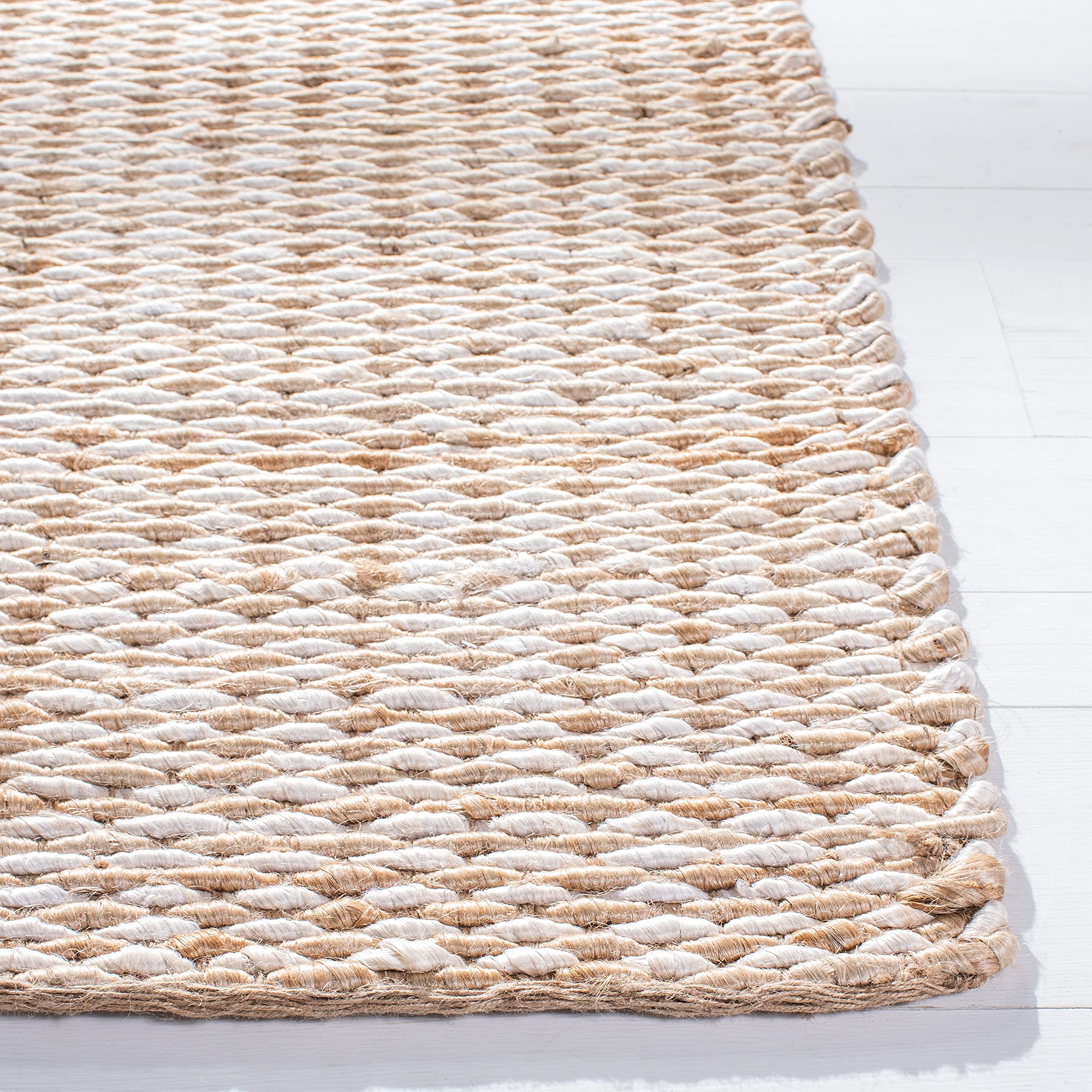 SAFAVIEH Handmade Natural Jute Area Rug 8' x 10' - Farmhouse Style in Natural & Ivory | Durable for High Traffic Living Room & Bedroom | Eco-Friendly Home Decor for Cozy Spaces (NF110B)