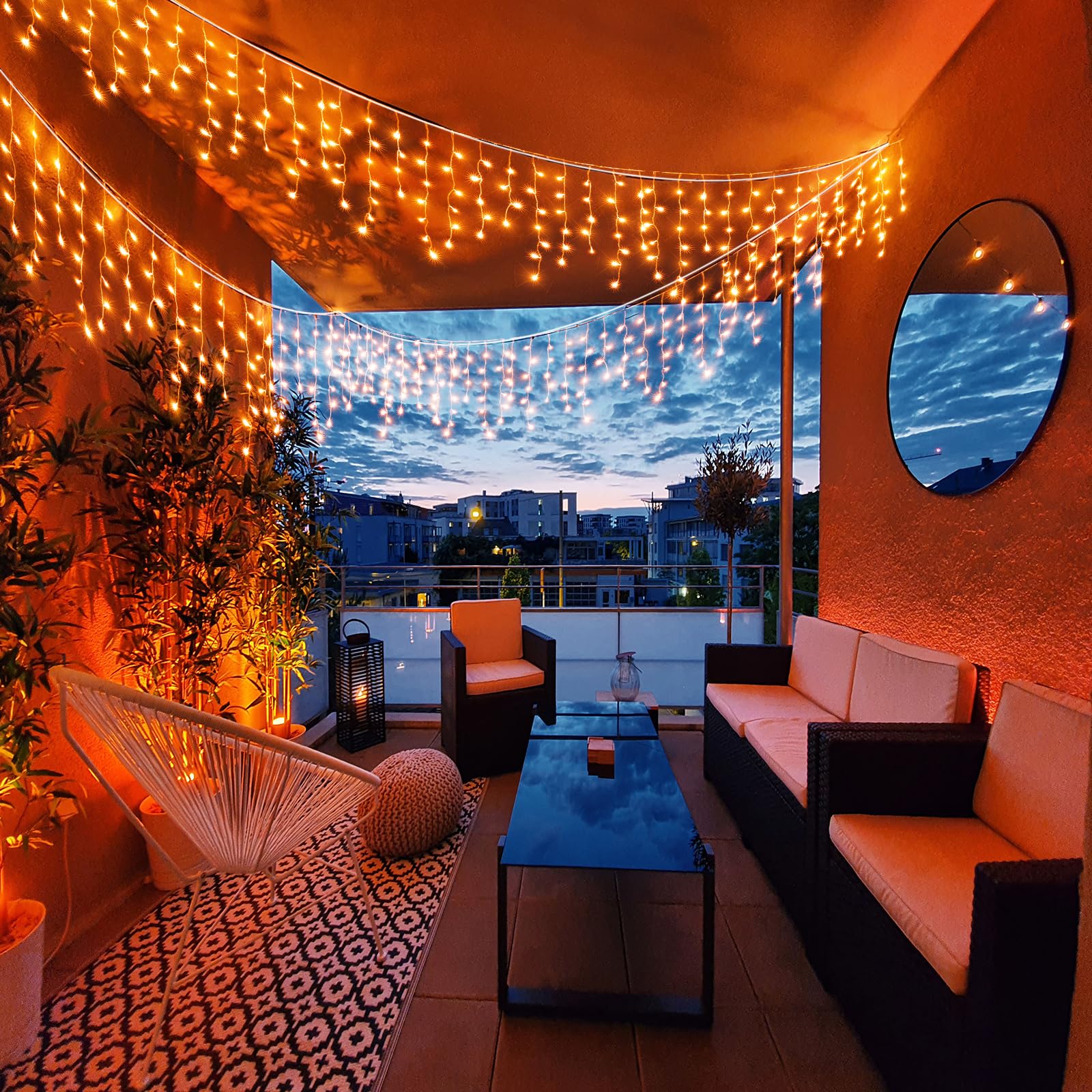 33 FT 400 LED Orange Icicle Christmas Lights Outdoor Waterproof with Timer & 8 Modes - Clear Wire Twinkle String Lights for Window, House, Patio, Yard, Wedding, Classroom, Festival Decor - Perfect for Holiday, Party & Winter Outdoor Decorations