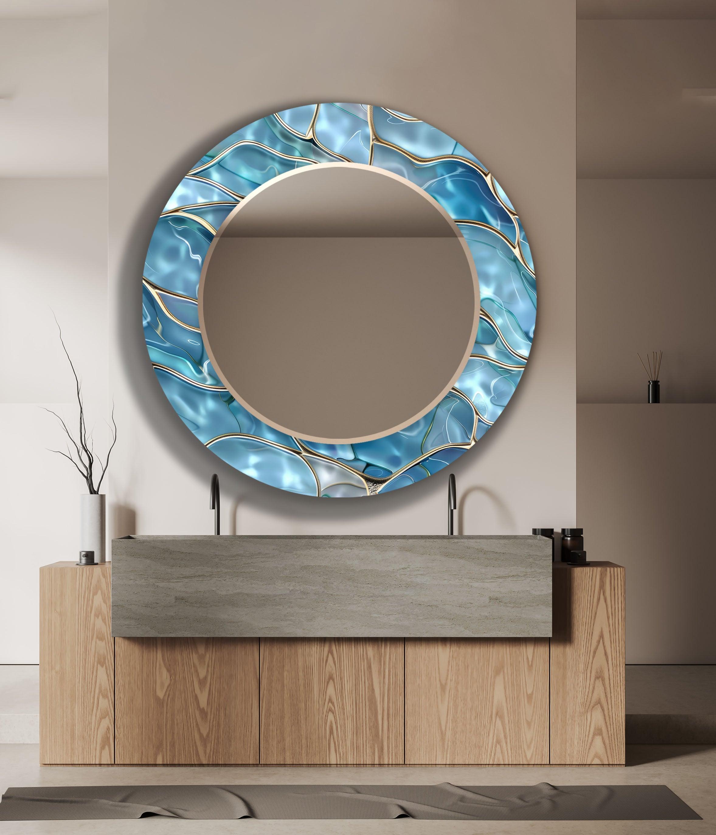Blue Marble Sea View Wall Mirror - Coastal Decor for Bathroom & Bedroom - Perfect for Beach House & Nautical Theme Decor