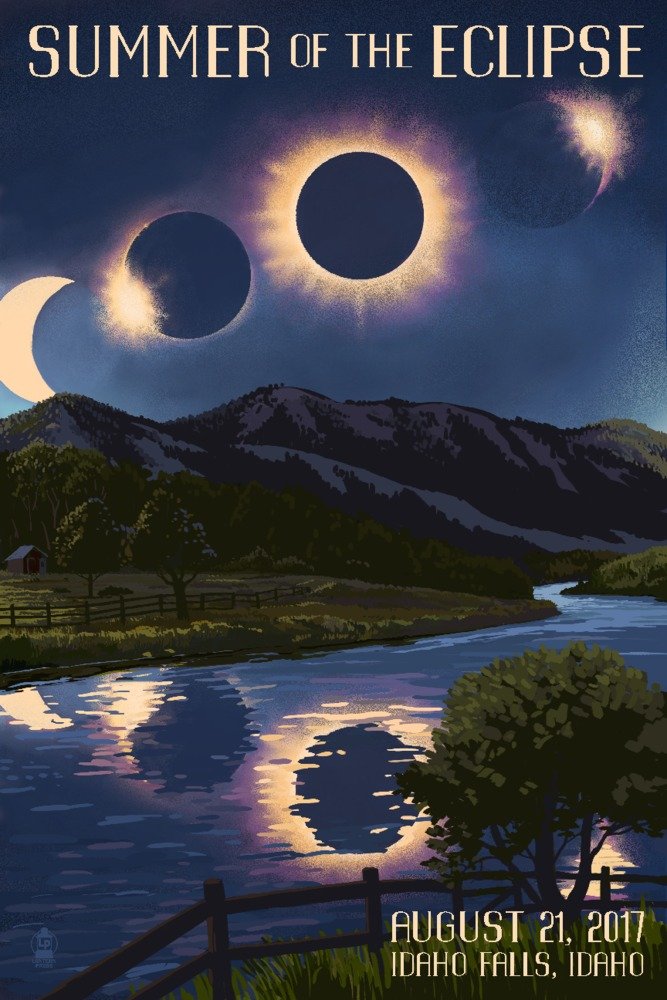 2017 Idaho Falls Solar Eclipse Travel Poster - 36x54 Giclee Gallery Print for Wall Decor | Astronomy Enthusiast Gift, Home Office & Classroom Decoration