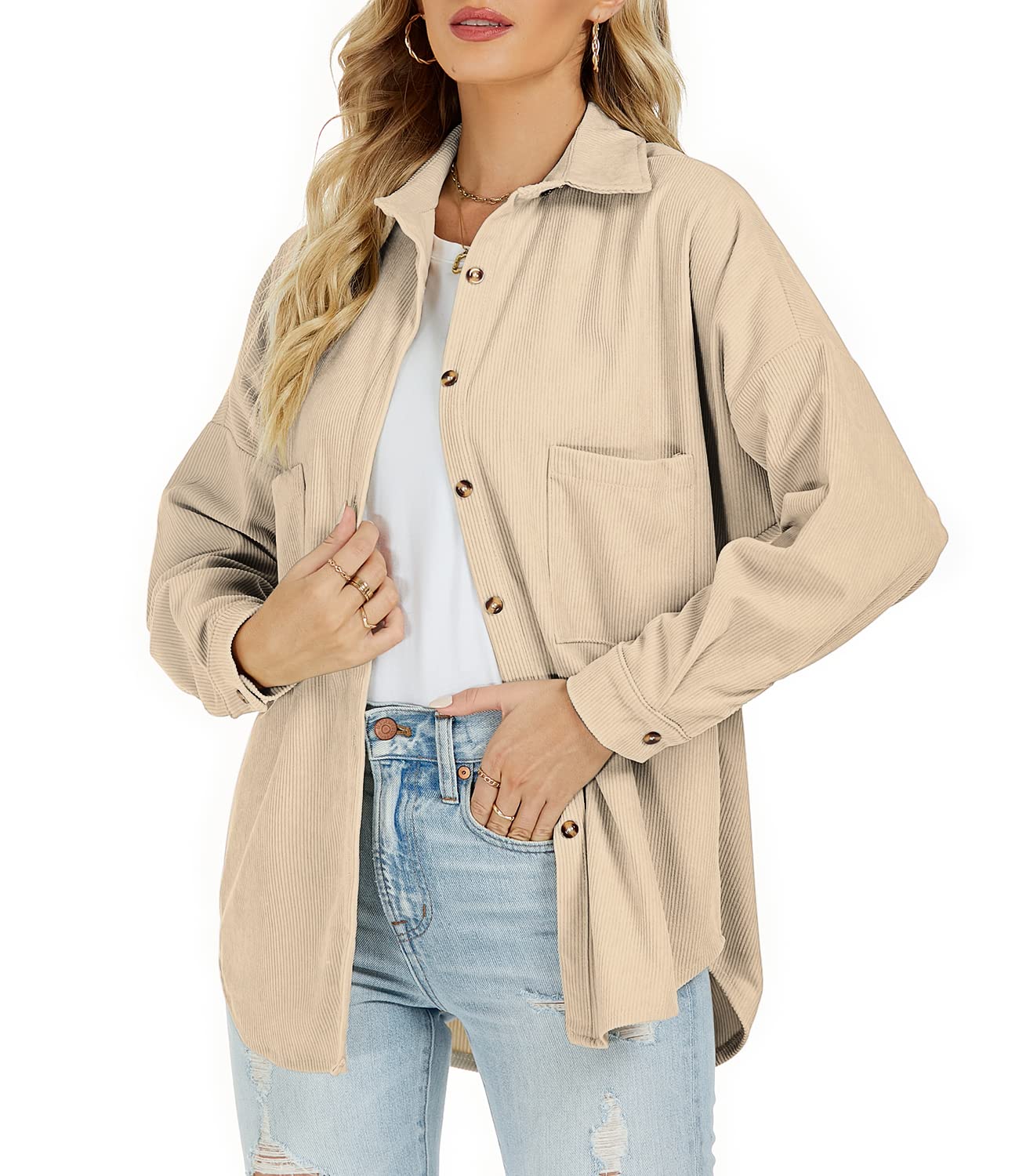 Women's Plus Size Corduroy Shacket - Casual Long Sleeve Button Down Jacket for Fall & Winter | Perfect for Office, Dating & Outdoor Activities