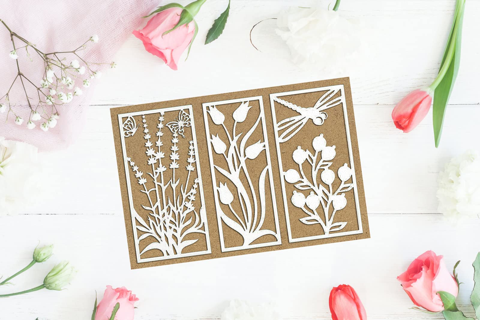 ALIBBON Floral Frame Bookmark Die Cuts for Card Making & Scrapbooking - Dragonfly & Leaf Frame Metal Cutting Dies for DIY Photo Albums, Paper Embossing & Card Decorations | Perfect for Wedding Invitations, Journaling & Handmade Greeting Cards