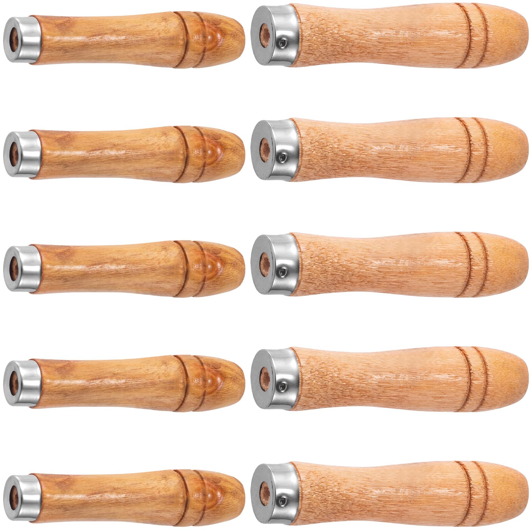 10pcs Wooden File Handles with Metal Collar - Medium (6