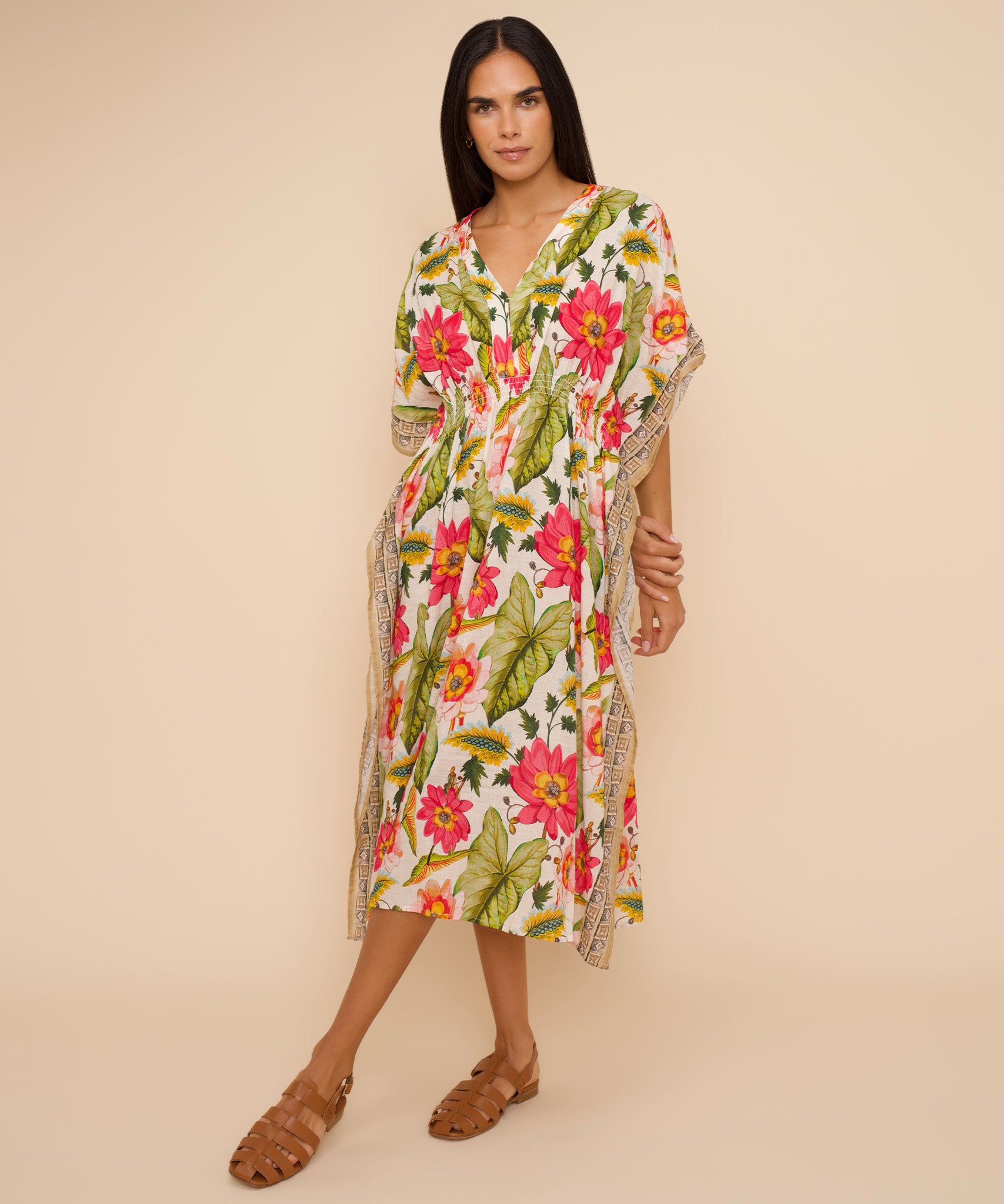 Elegant Floral Print Maxi Caftan Dress for Women - Summer Beach Cover Up, Boho Chic Loungewear, Poolside Party Outfit