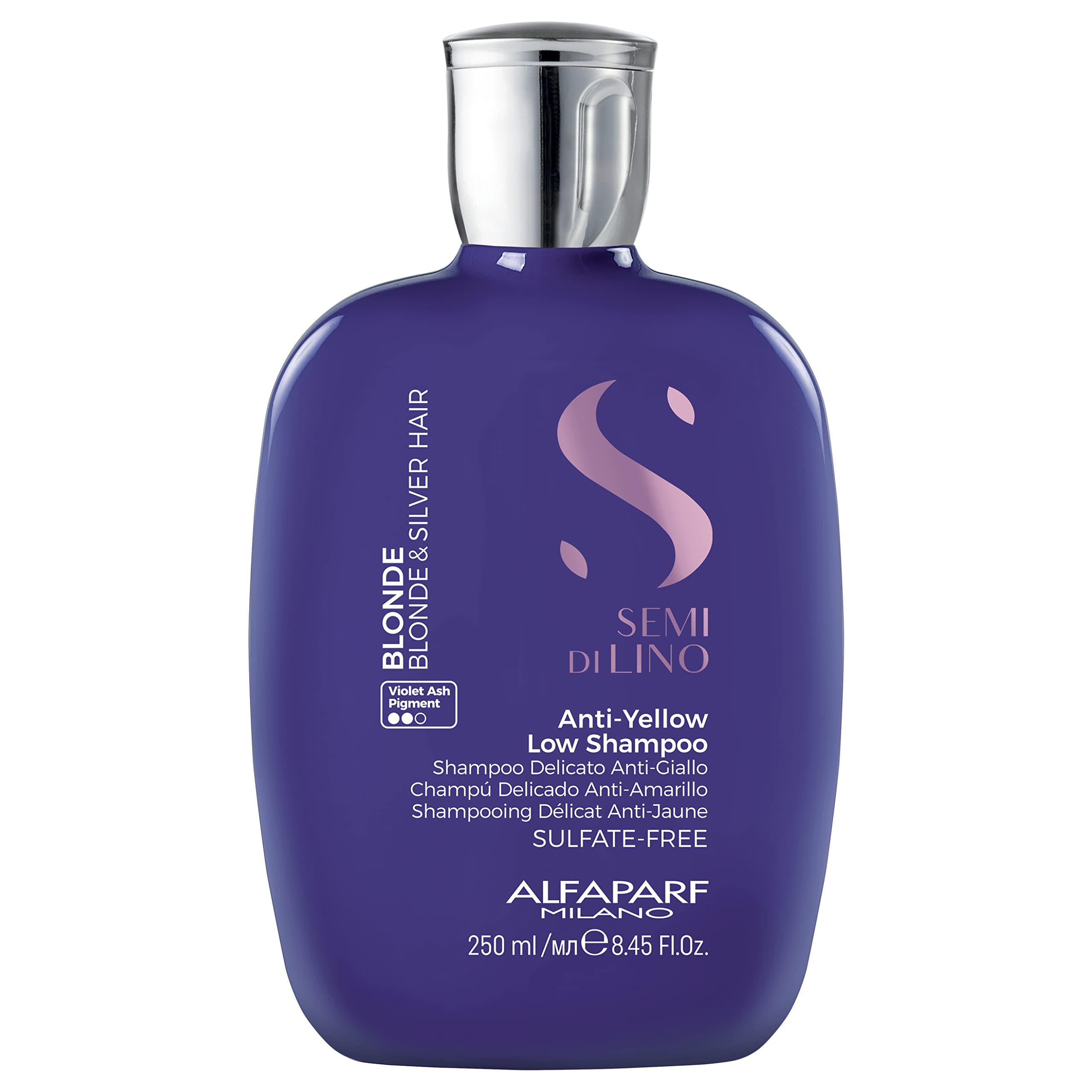 ALFAPARF MILANO Semi Di Lino Blonde Anti-Yellow Shampoo & Conditioner Set (8.45 oz Shampoo + 6.76 oz Conditioner) - Sulfate-Free Purple Shampoo for Blonde, Platinum & Silver Hair - Neutralizes Brassiness & Yellow Tones - Perfect for Color-Treated & Highlighted Hair at Home or Salon